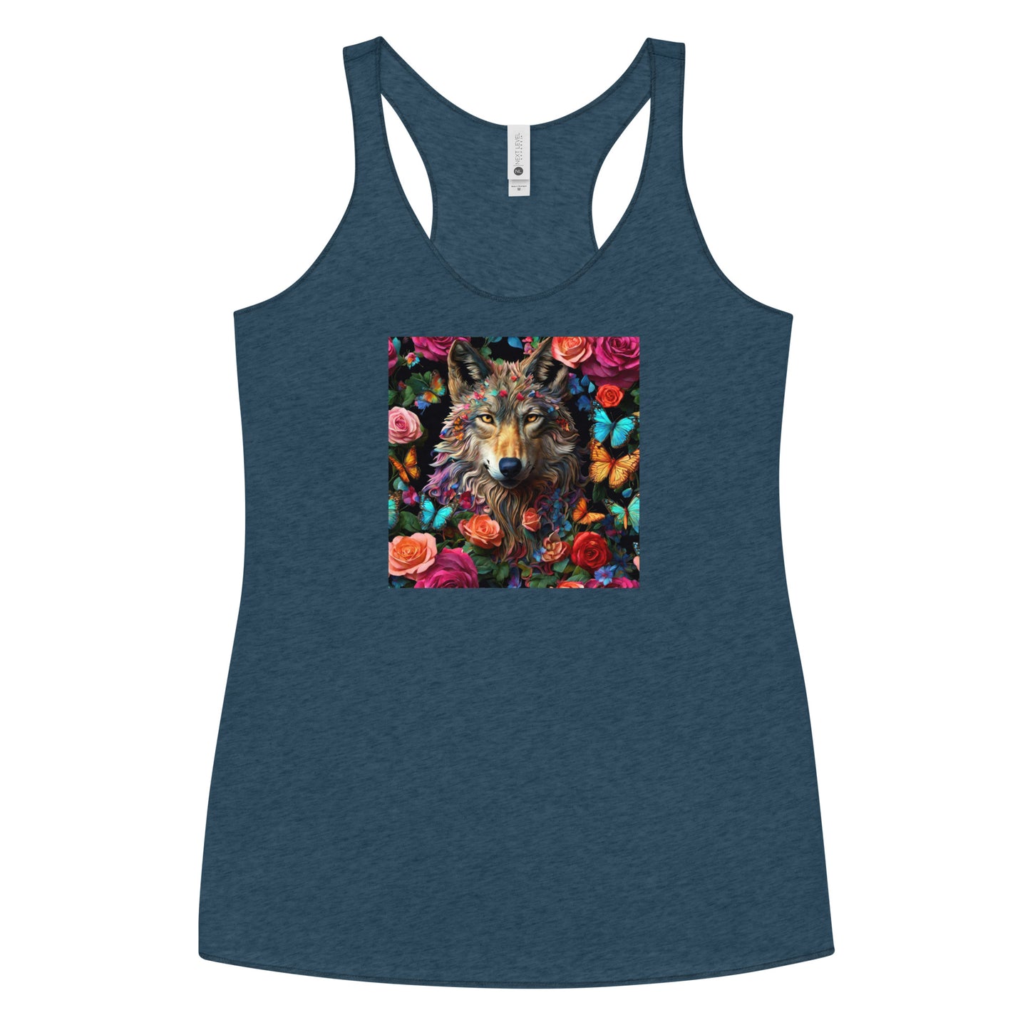 Wolf and Roses Women's Animal Lover Racerback Tank Top Indigo