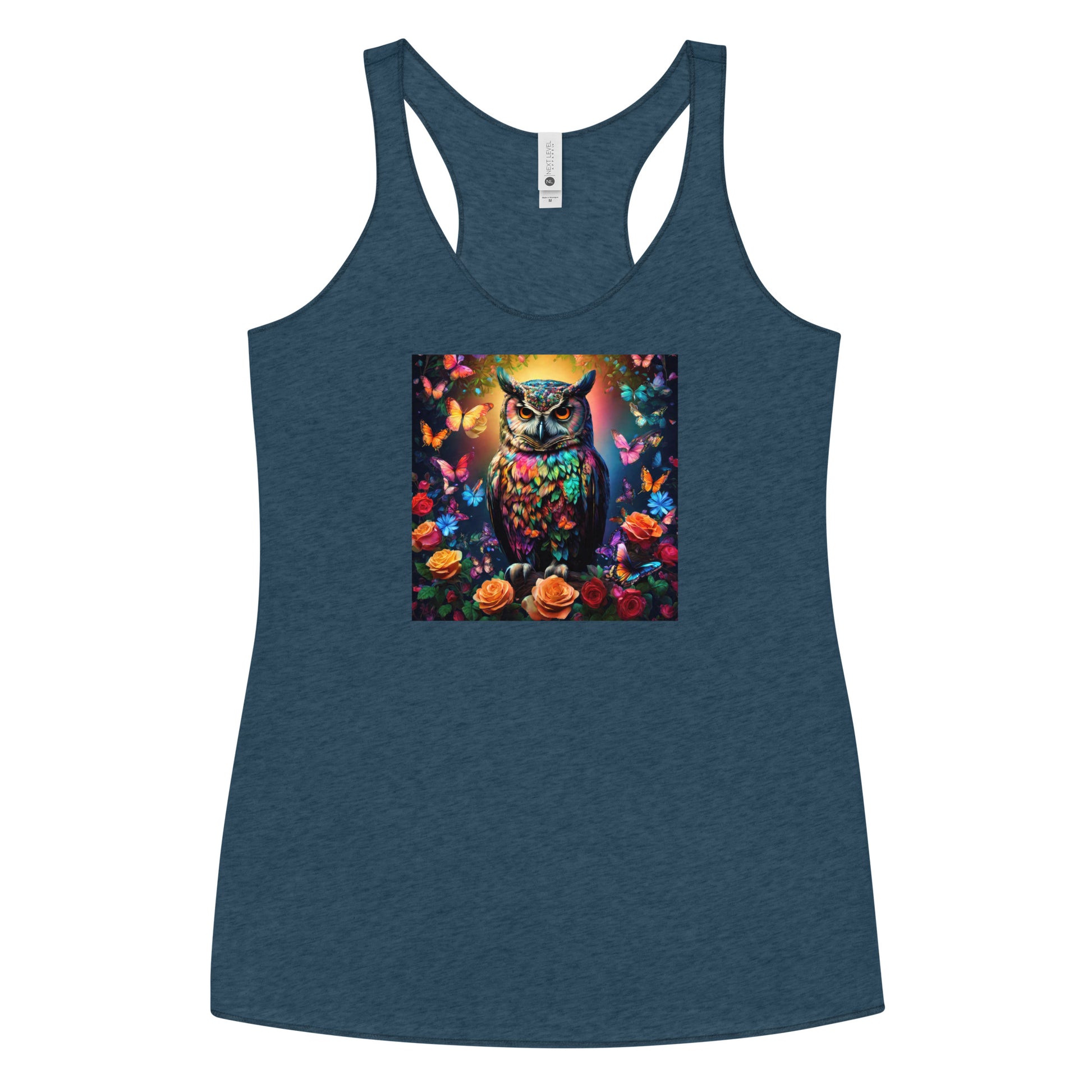 Owl and Roses Women's Animal Lover Racerback Tank Top Indigo