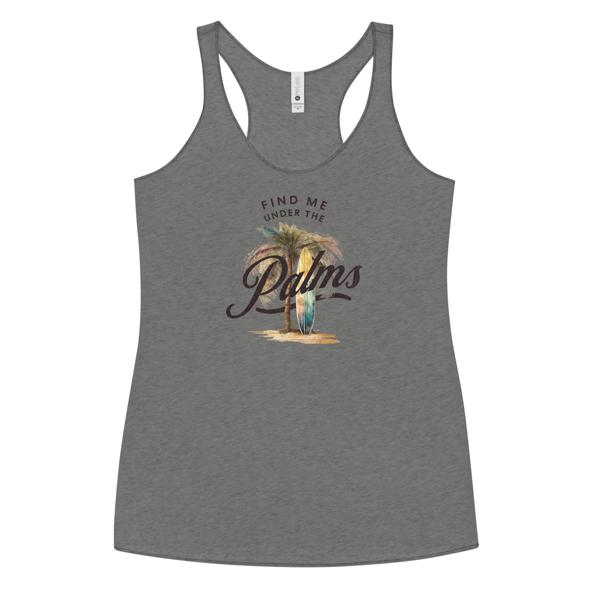 Find Me Under the Palms Women's Racerback Summer Tank Top Premium Heather