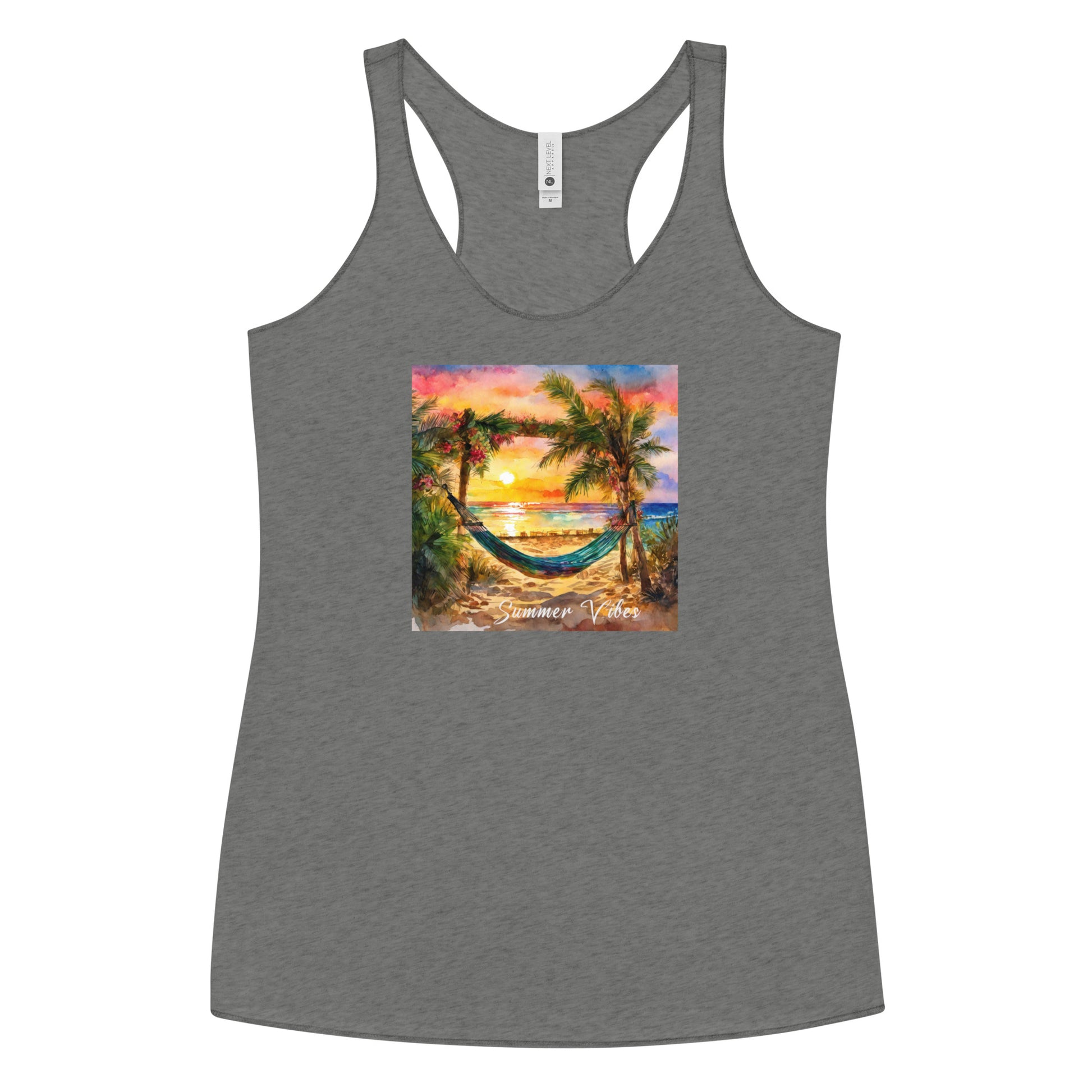 Summer Vibes Women's Racerback Beach Tank Top Premium Heather