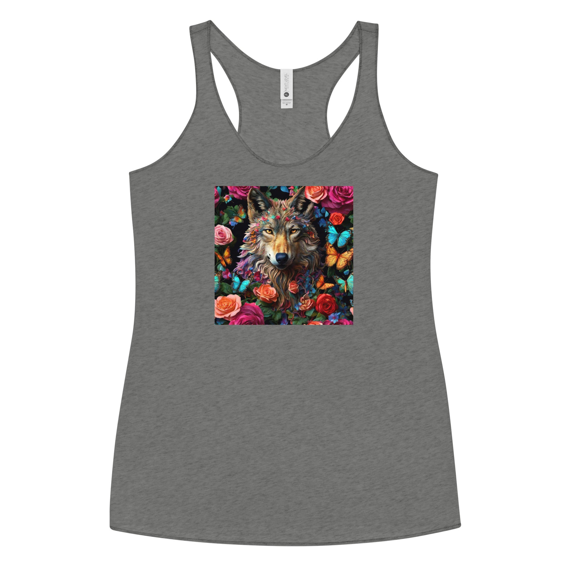 Wolf and Roses Women's Animal Lover Racerback Tank Top Premium Heather