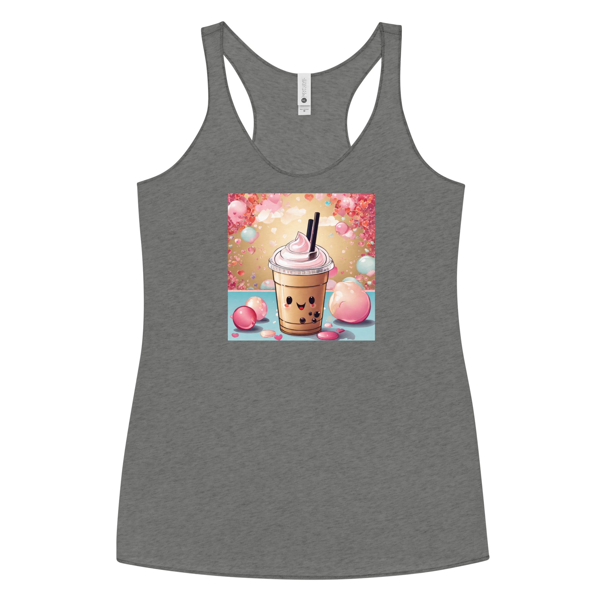 Cute Bubble Milk Tea Women's Boba Racerback Tank Top Premium Heather