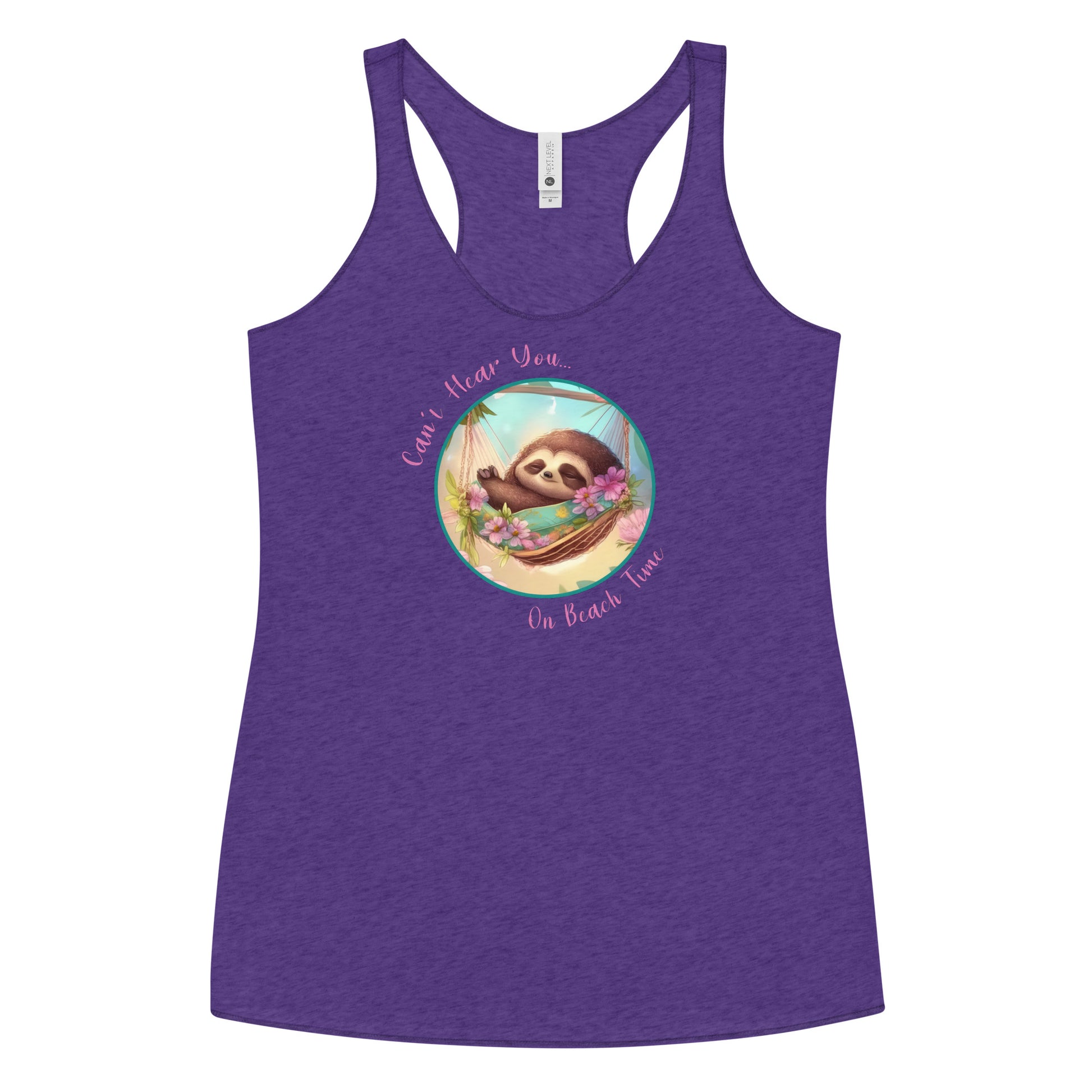 Can't Hear You... On Beach Time Sloth Women's Racerback Tank Top Purple Rush