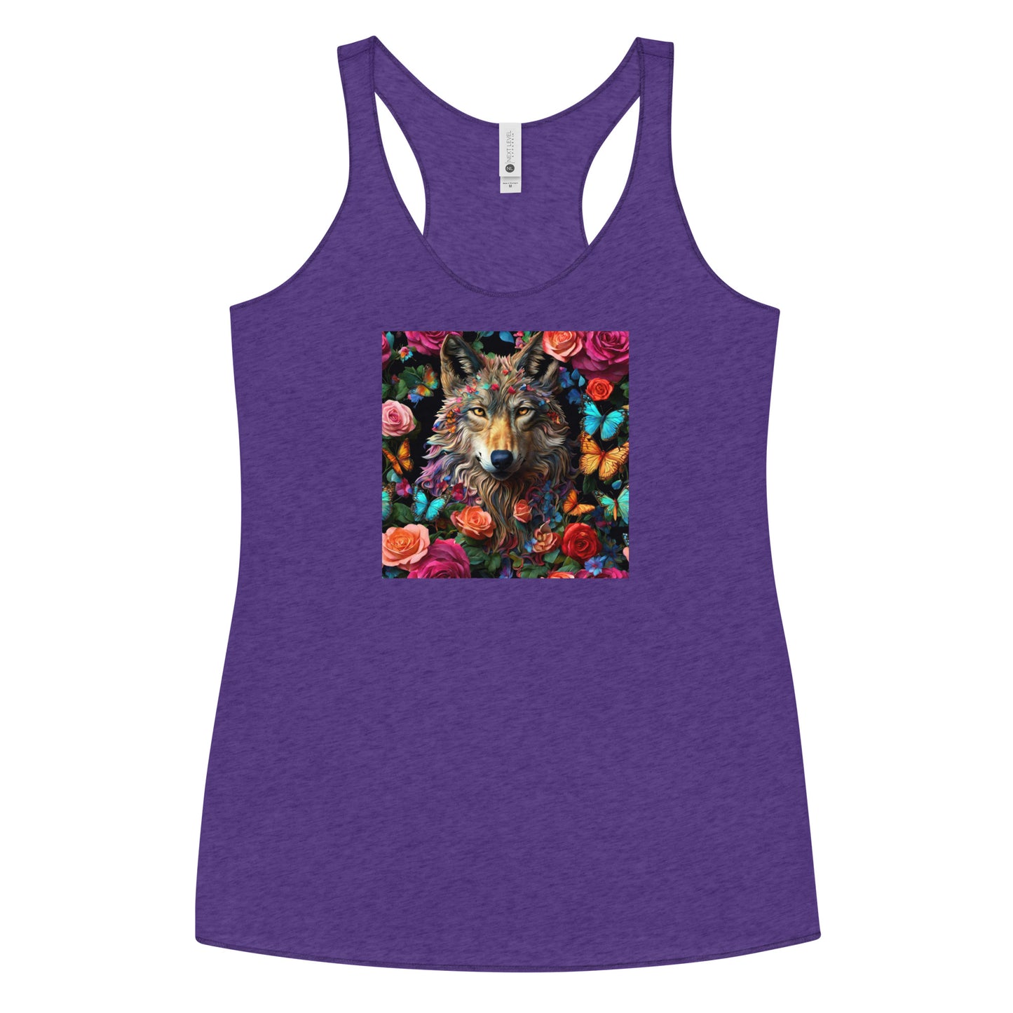 Wolf and Roses Women's Animal Lover Racerback Tank Top Purple Rush