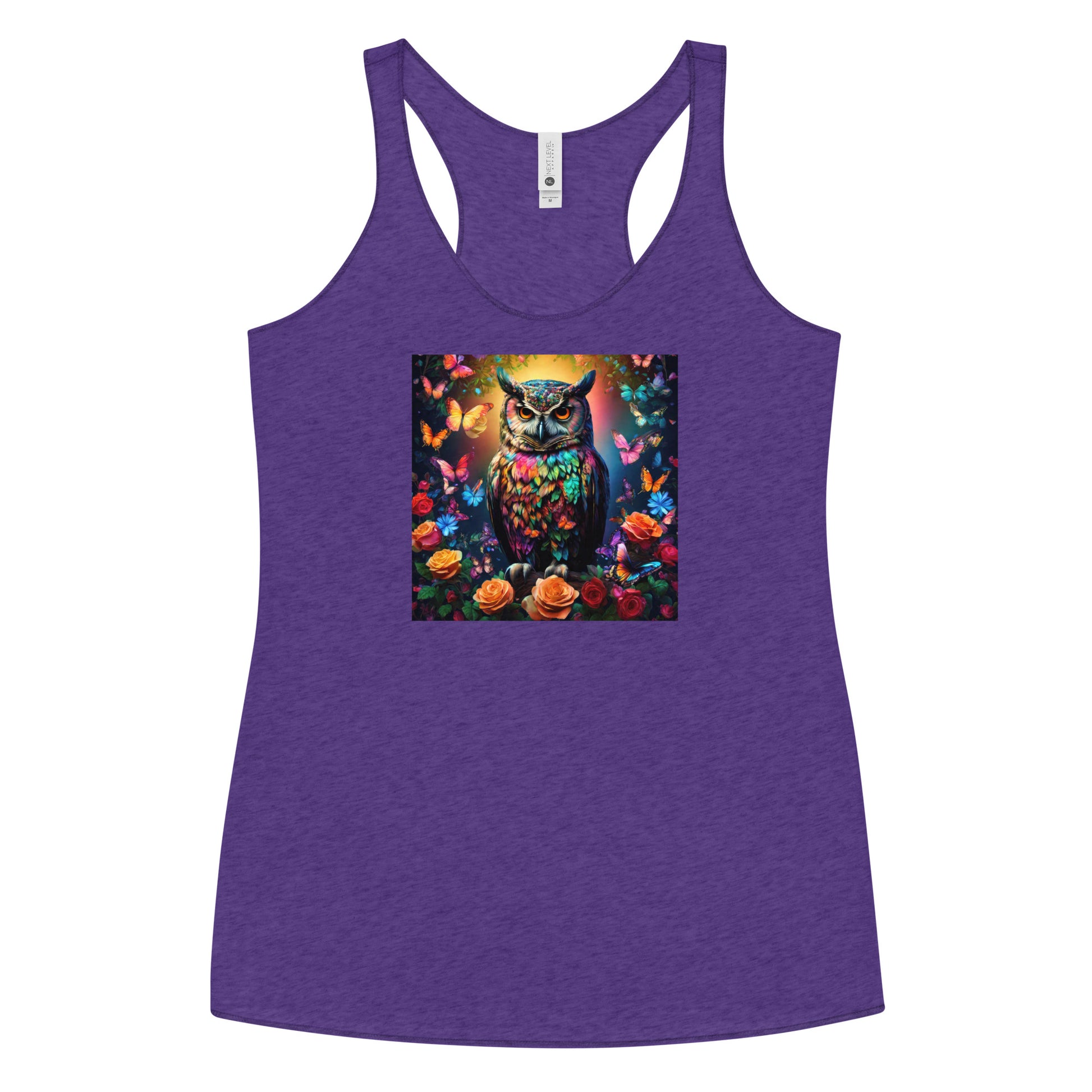 Owl and Roses Women's Animal Lover Racerback Tank Top Purple Rush