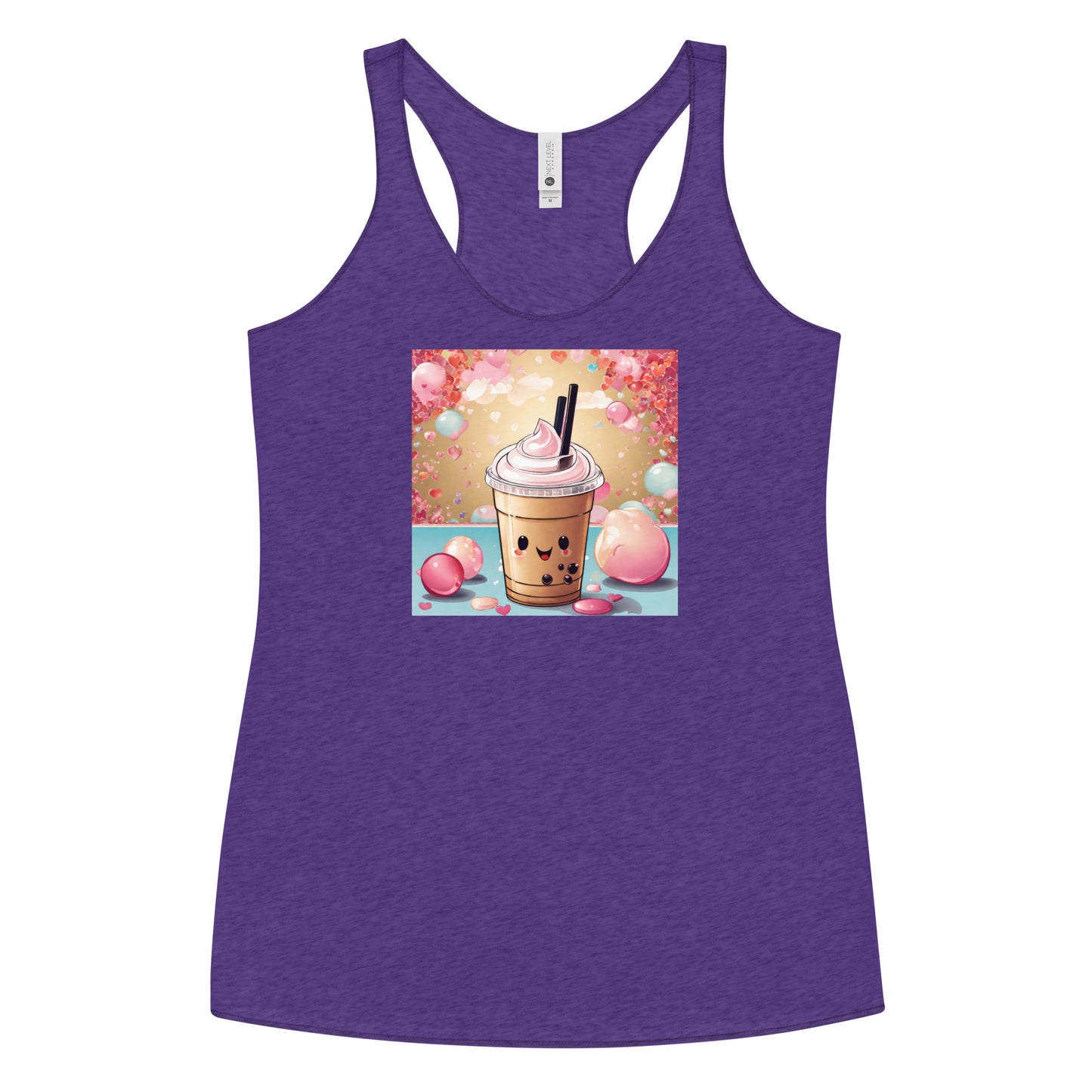 Cute Bubble Milk Tea Women's Boba Racerback Tank Top Purple Rush