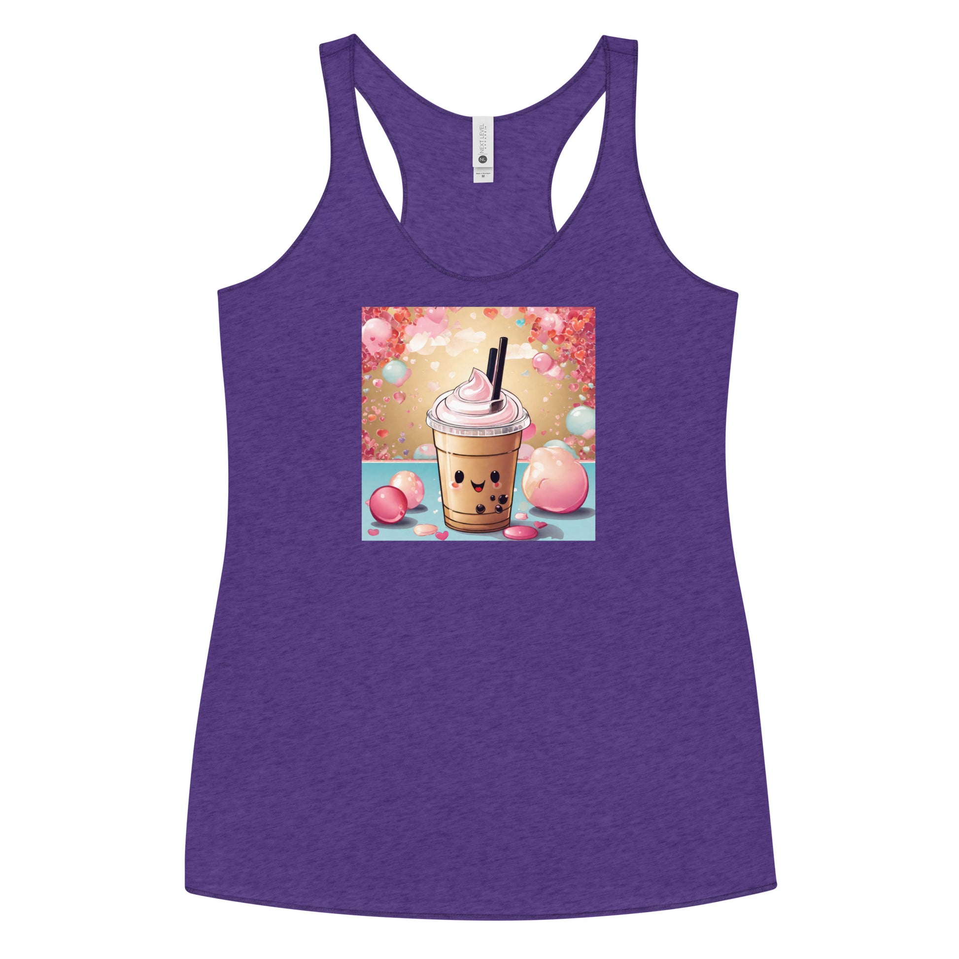 Cute Bubble Milk Tea Women's Boba Racerback Tank Top Purple Rush