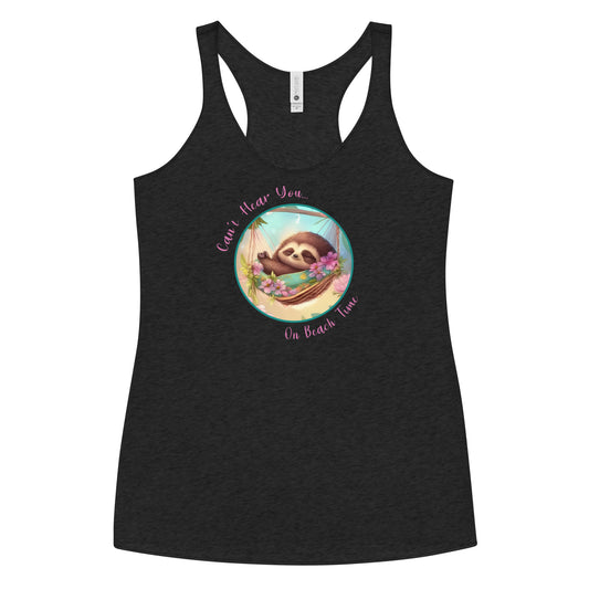 Can't Hear You... On Beach Time Sloth Women's Racerback Tank Top Vintage Black