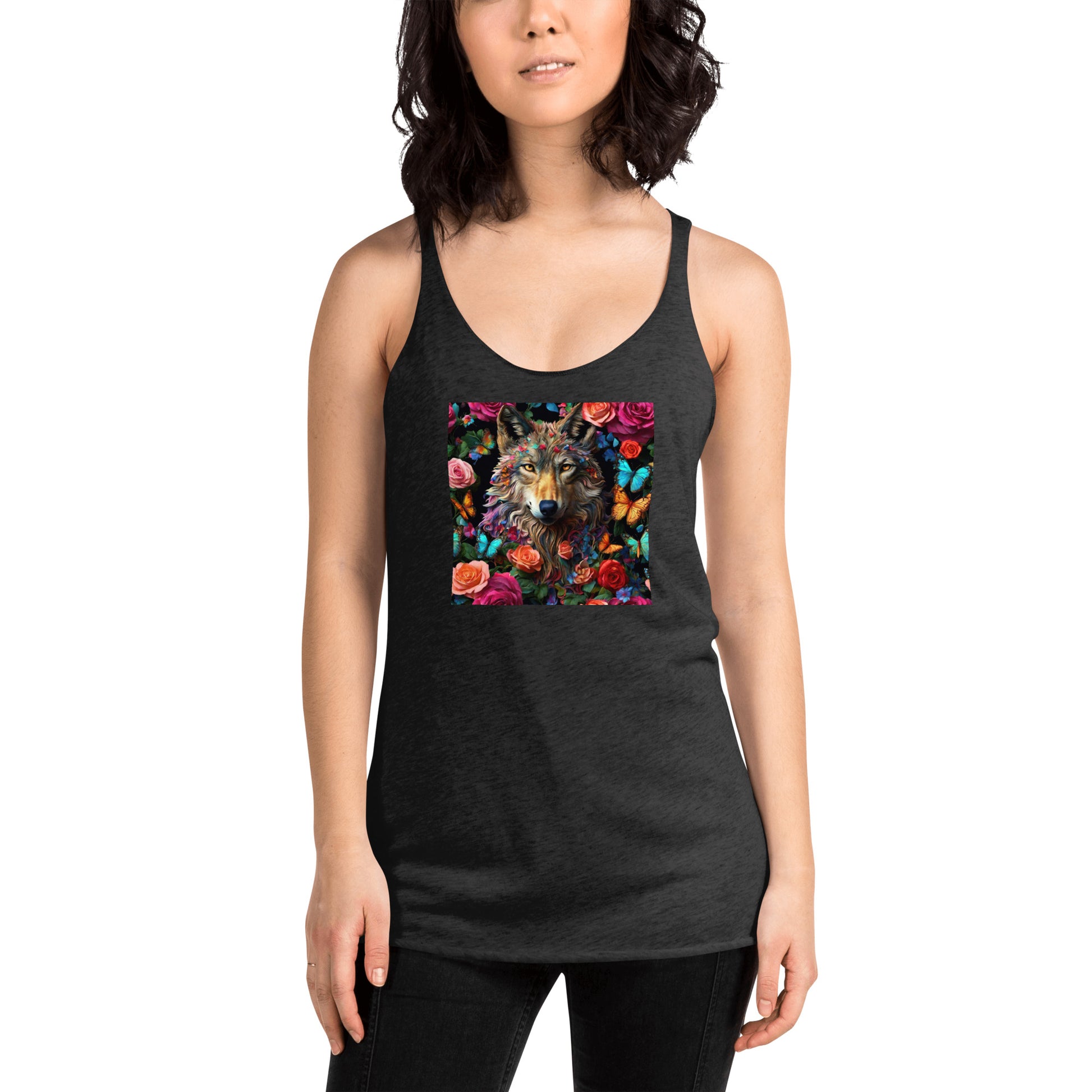 Wolf and Roses Women's Animal Lover Racerback Tank Top