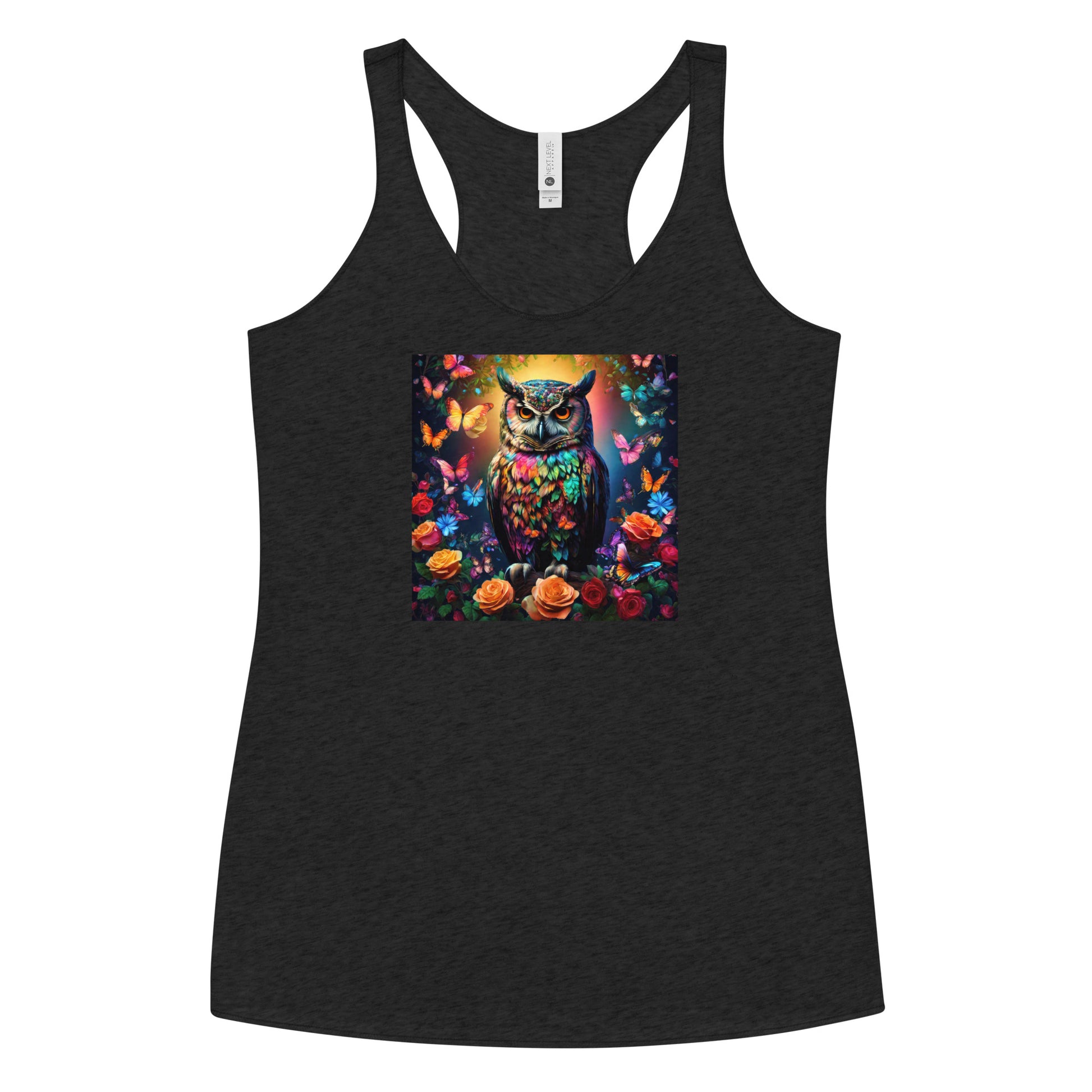 Owl and Roses Women's Animal Lover Racerback Tank Top Vintage Black