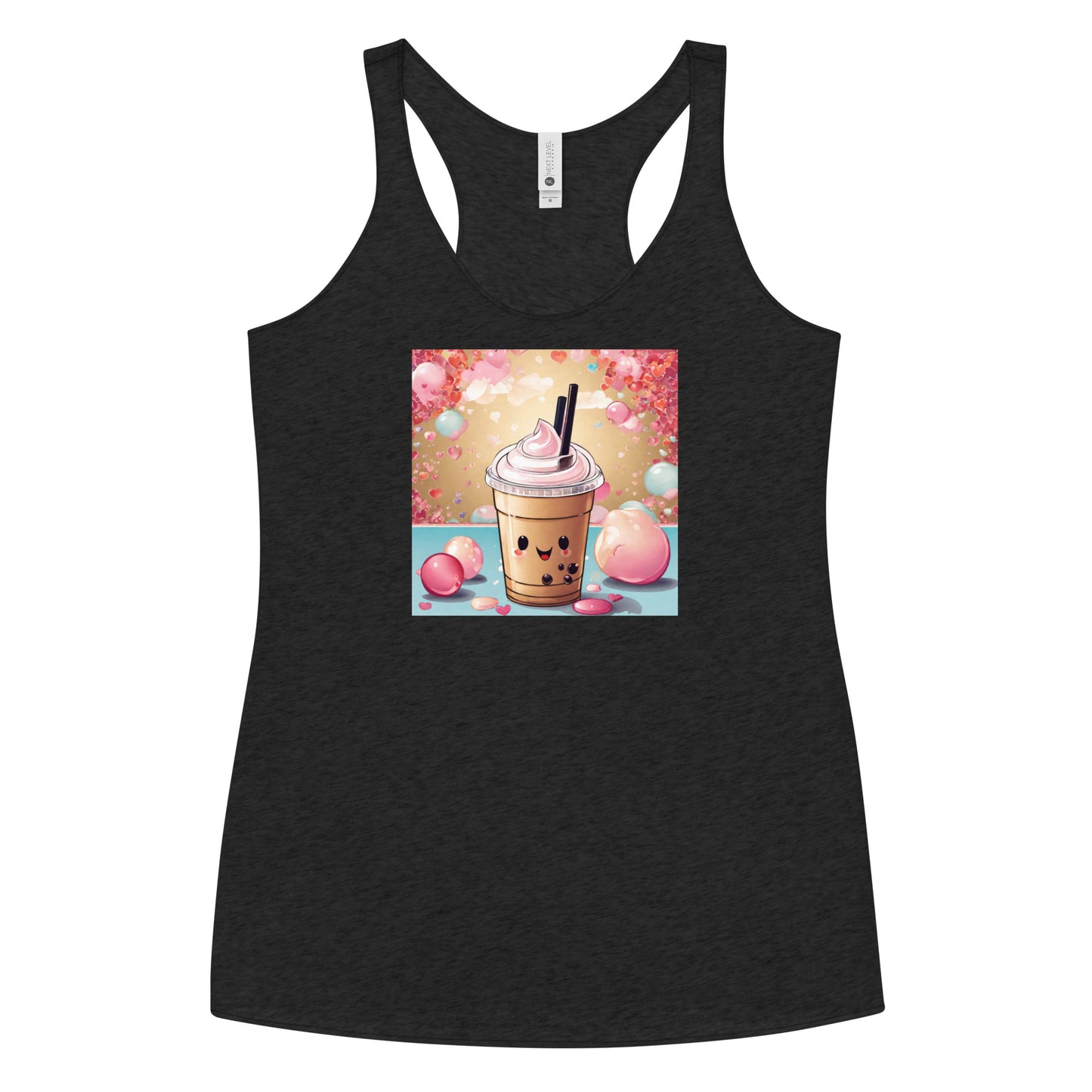 Cute Bubble Milk Tea Women's Boba Racerback Tank Top Vintage Black