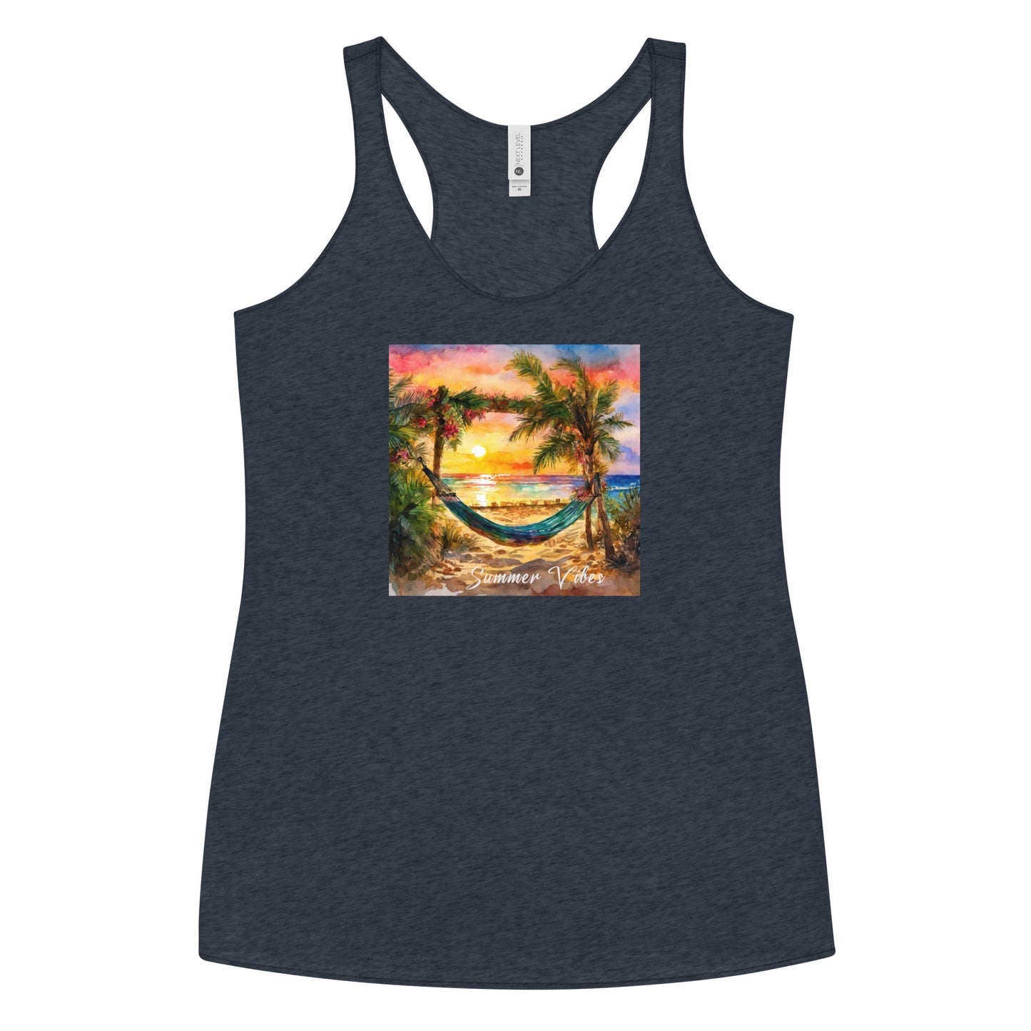 Summer Vibes Women's Racerback Beach Tank Top Vintage Navy