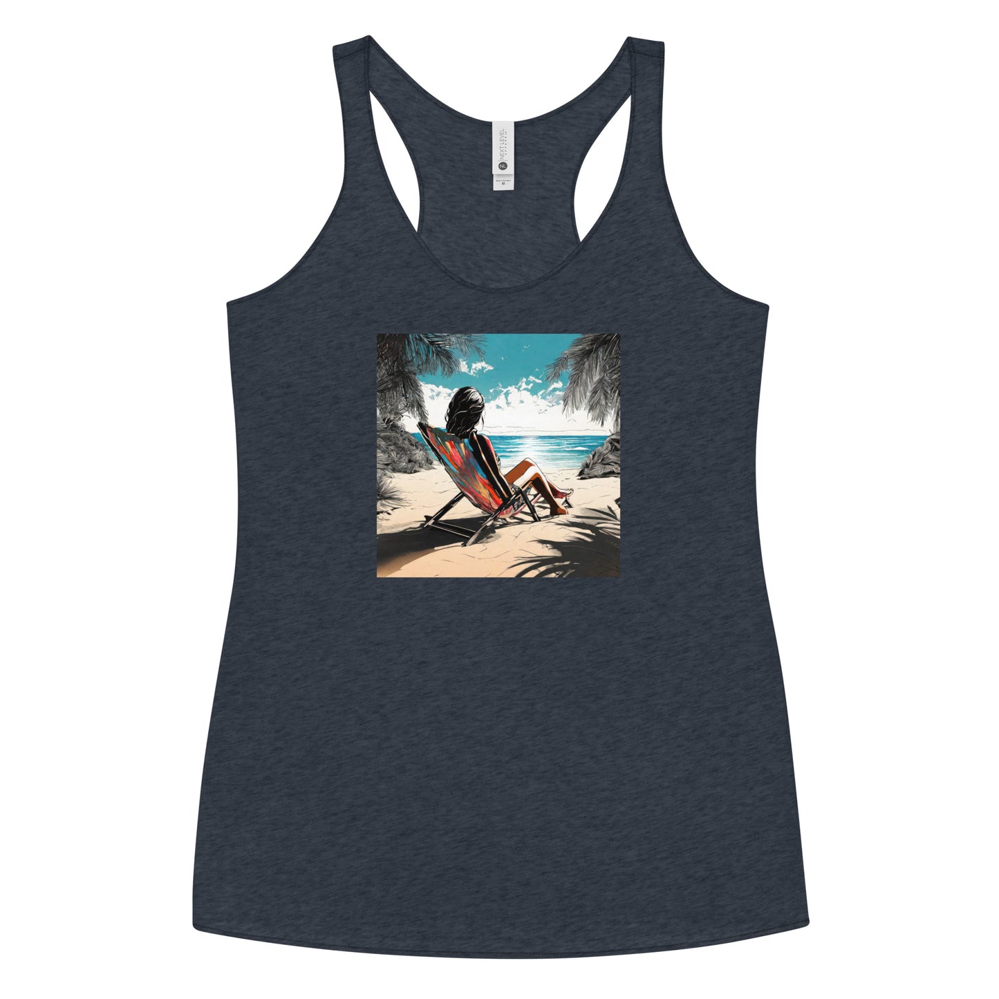 Relaxing on the Beach Women's Racerback Summer Tank Top Vintage Navy