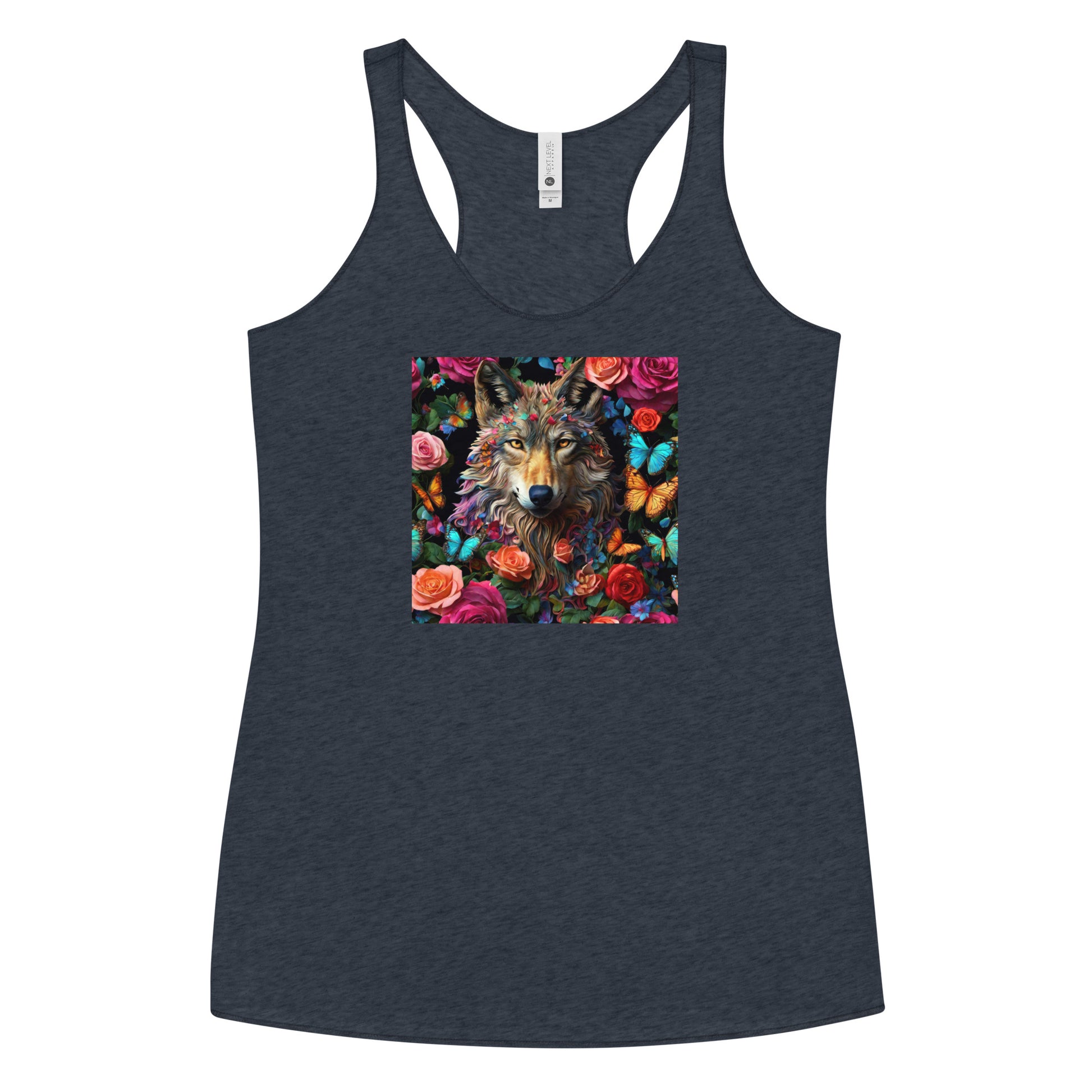 Wolf and Roses Women's Animal Lover Racerback Tank Top Vintage Navy