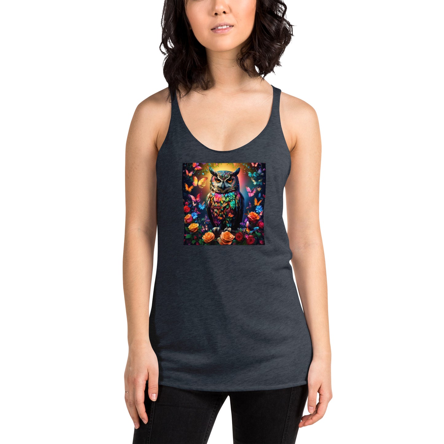 Owl and Roses Women's Animal Lover Racerback Tank Top