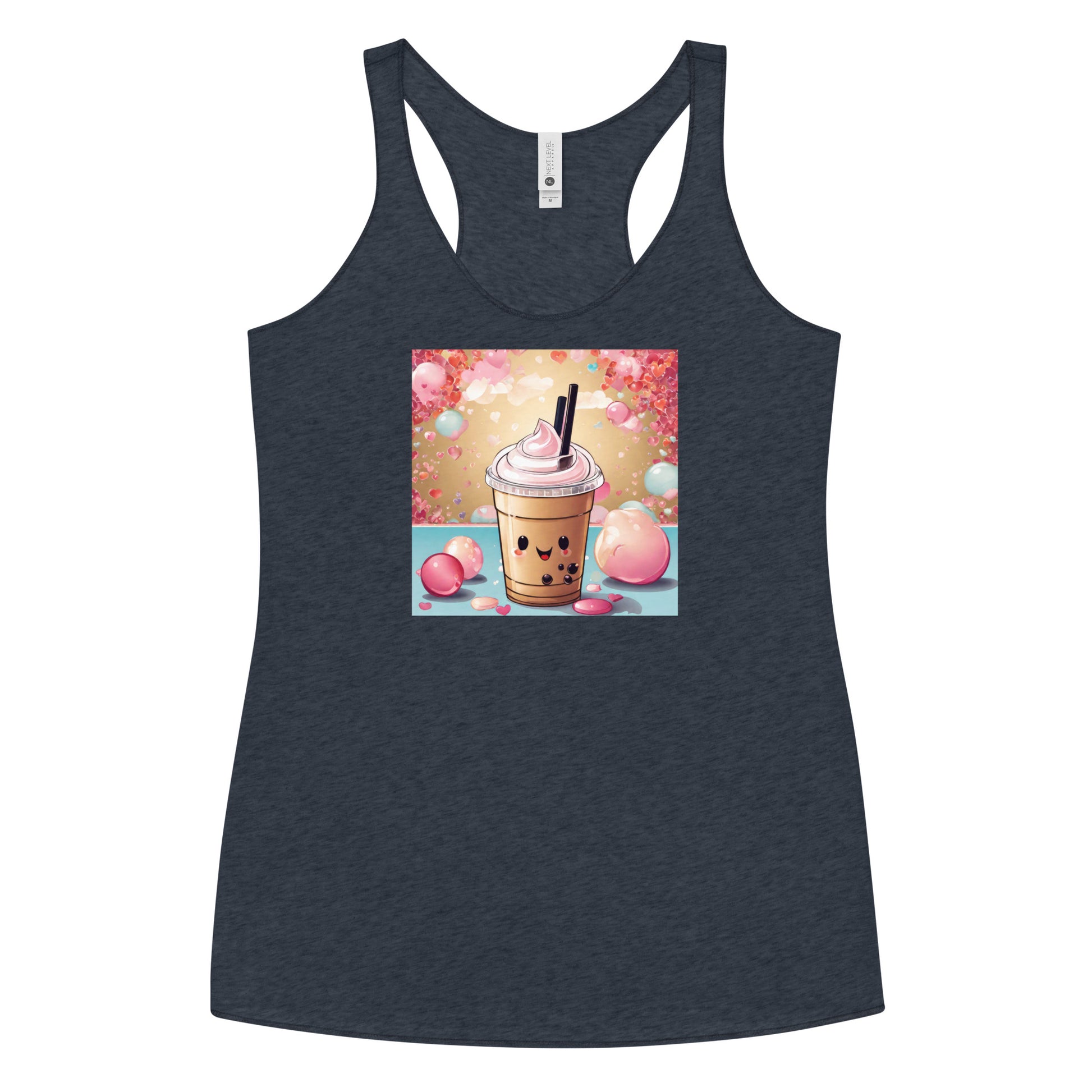 Cute Bubble Milk Tea Women's Boba Racerback Tank Top Vintage Navy