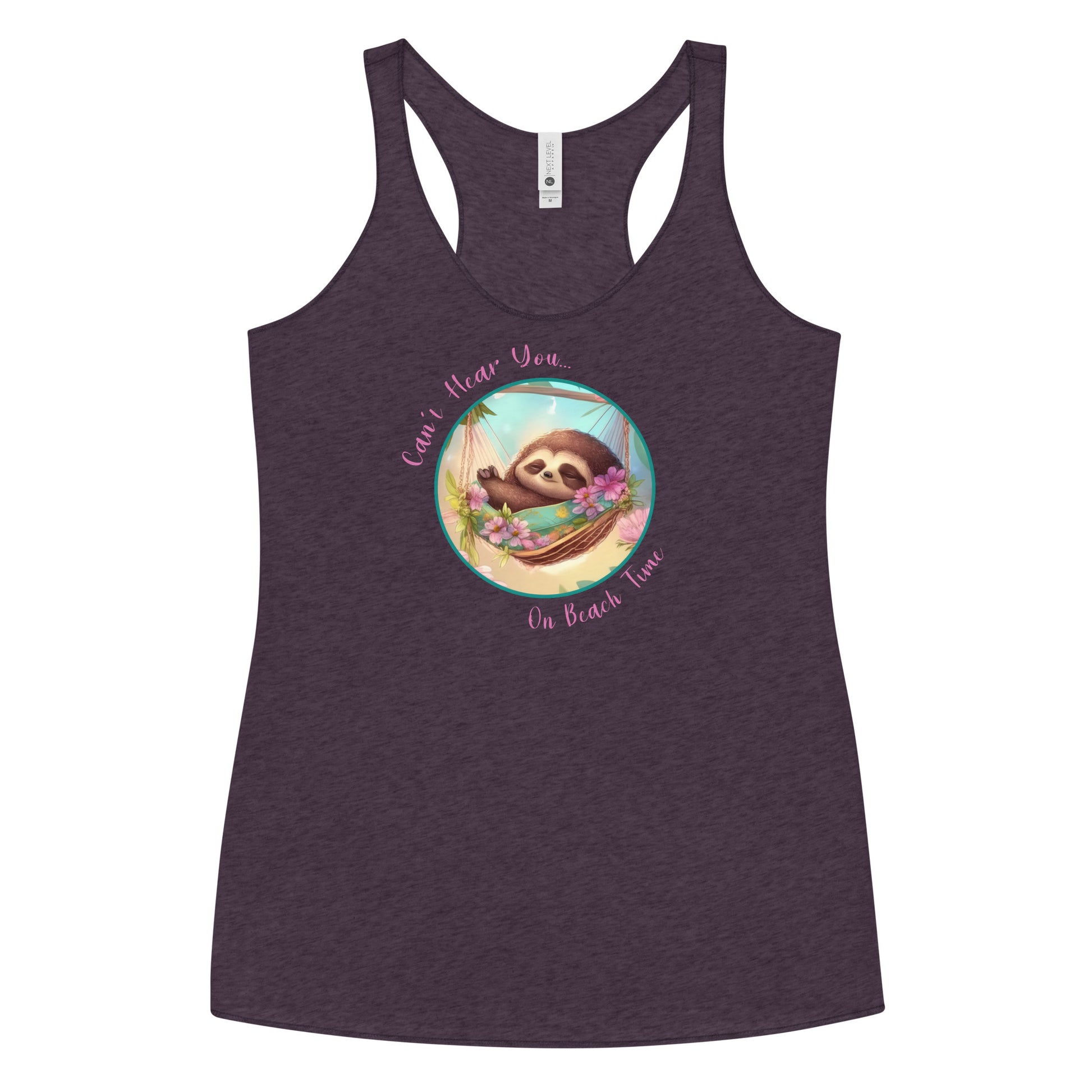 Can't Hear You... On Beach Time Sloth Women's Racerback Tank Top Vintage Purple