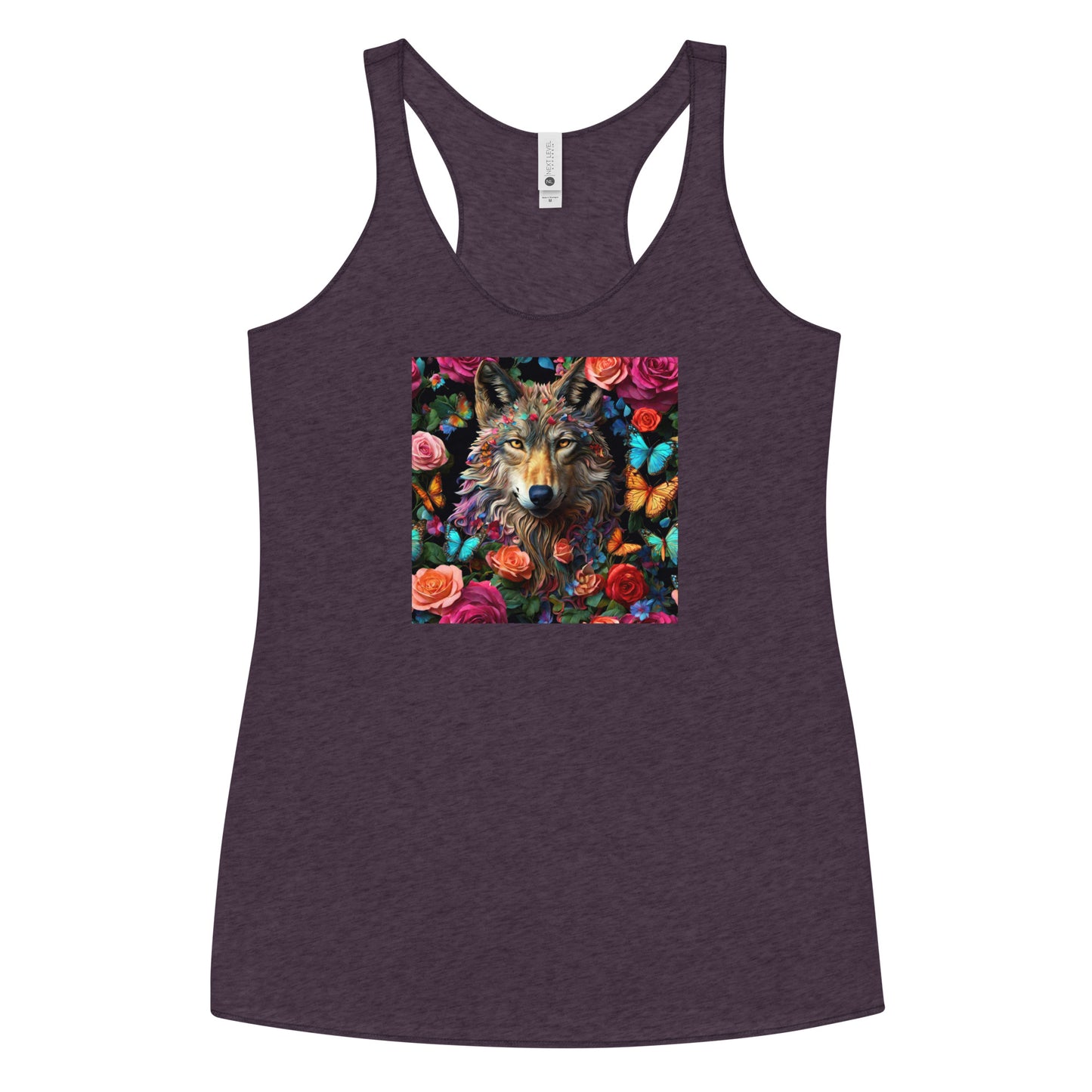 Wolf and Roses Women's Animal Lover Racerback Tank Top Vintage Purple