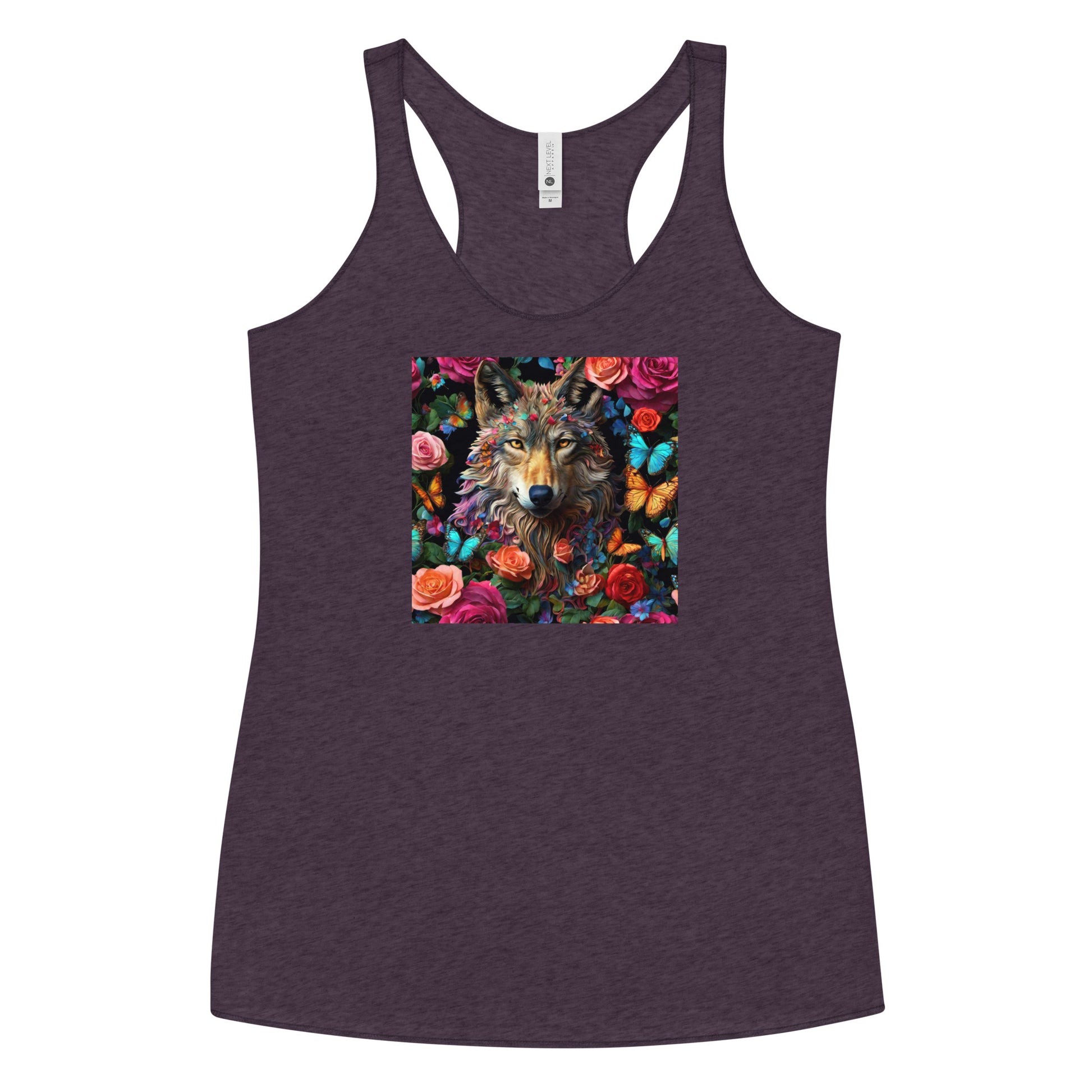 Wolf and Roses Women's Animal Lover Racerback Tank Top Vintage Purple