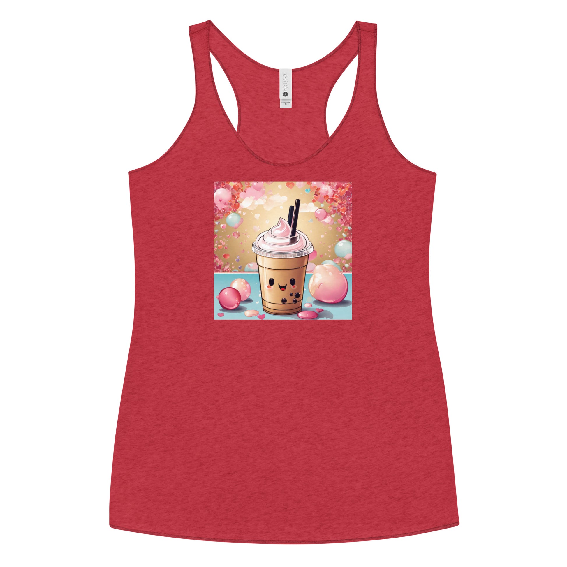 Cute Bubble Milk Tea Women's Boba Racerback Tank Top Vintage Red