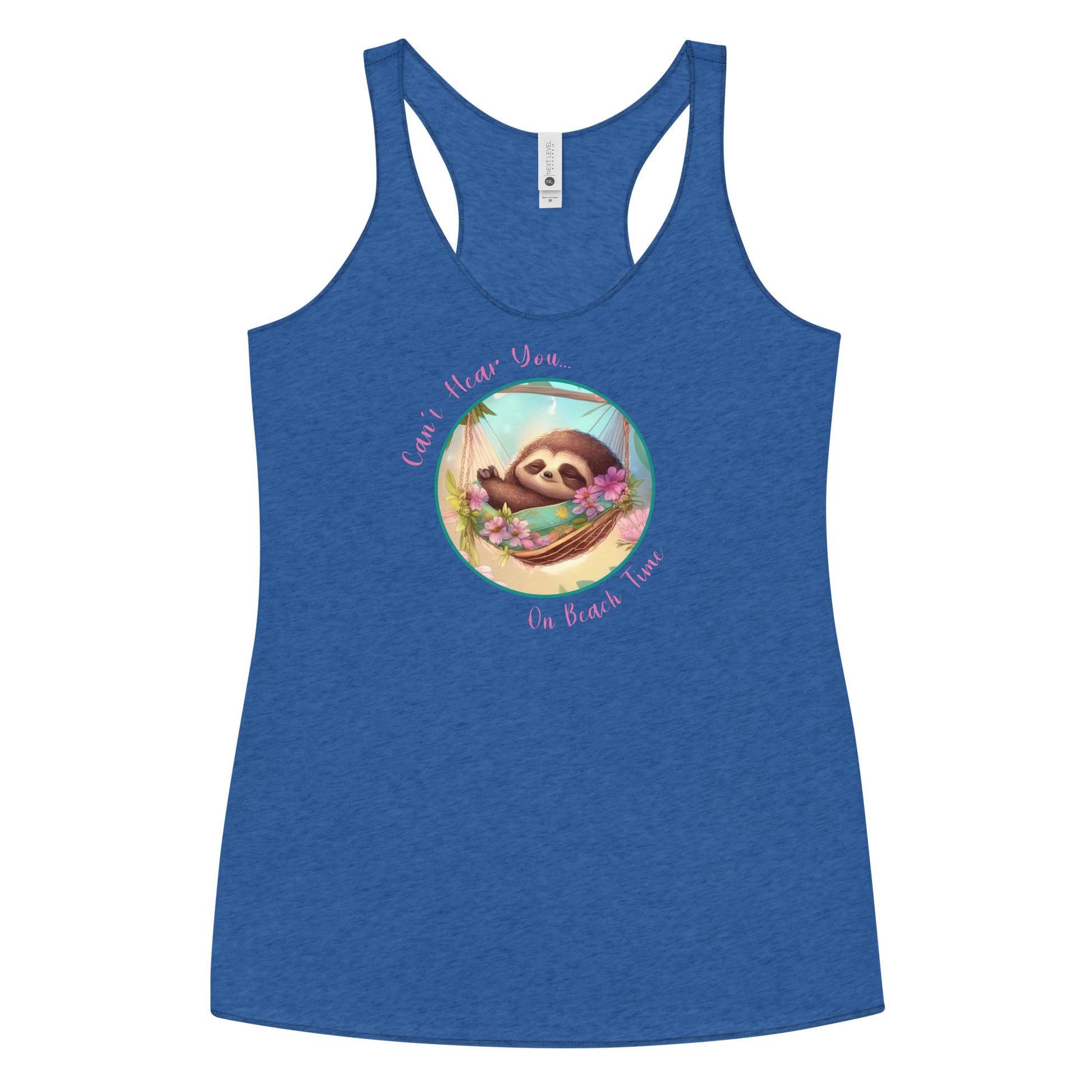 Can't Hear You... On Beach Time Sloth Women's Racerback Tank Top Vintage Royal