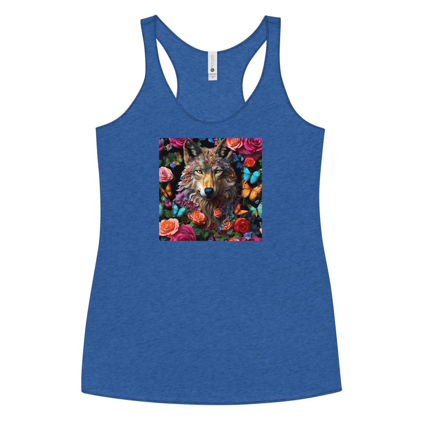 Wolf and Roses Women's Animal Lover Racerback Tank Top Vintage Royal