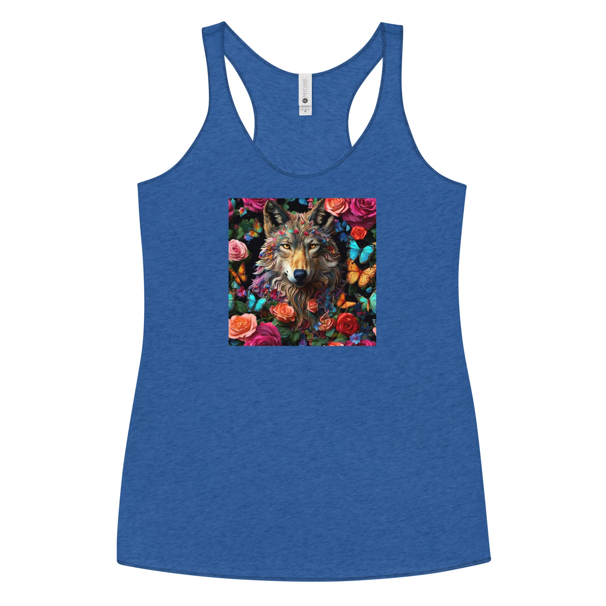 Wolf and Roses Women's Animal Lover Racerback Tank Top Vintage Royal