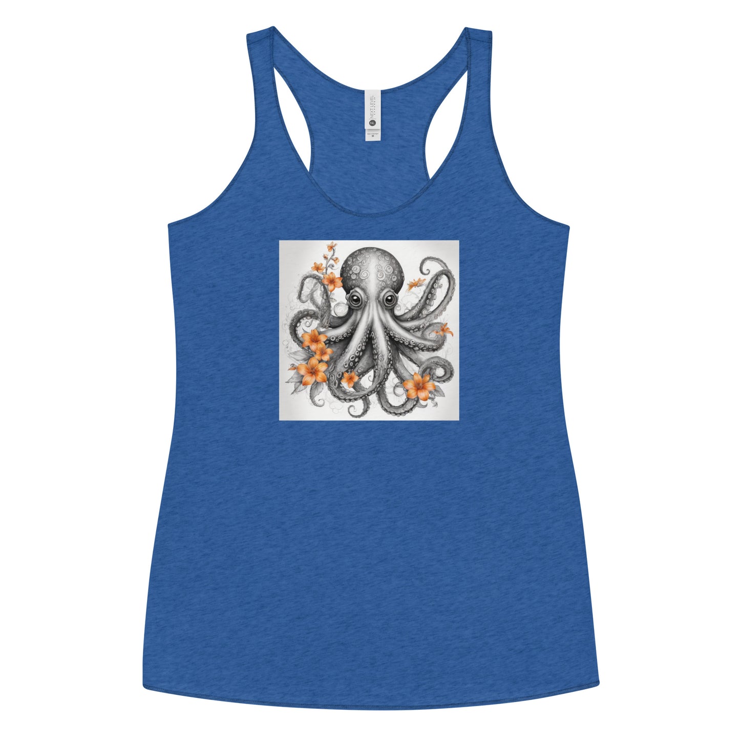 Octopus with Orange Flowers Women's Animal Lover Racerback Tank Top Vintage Royal