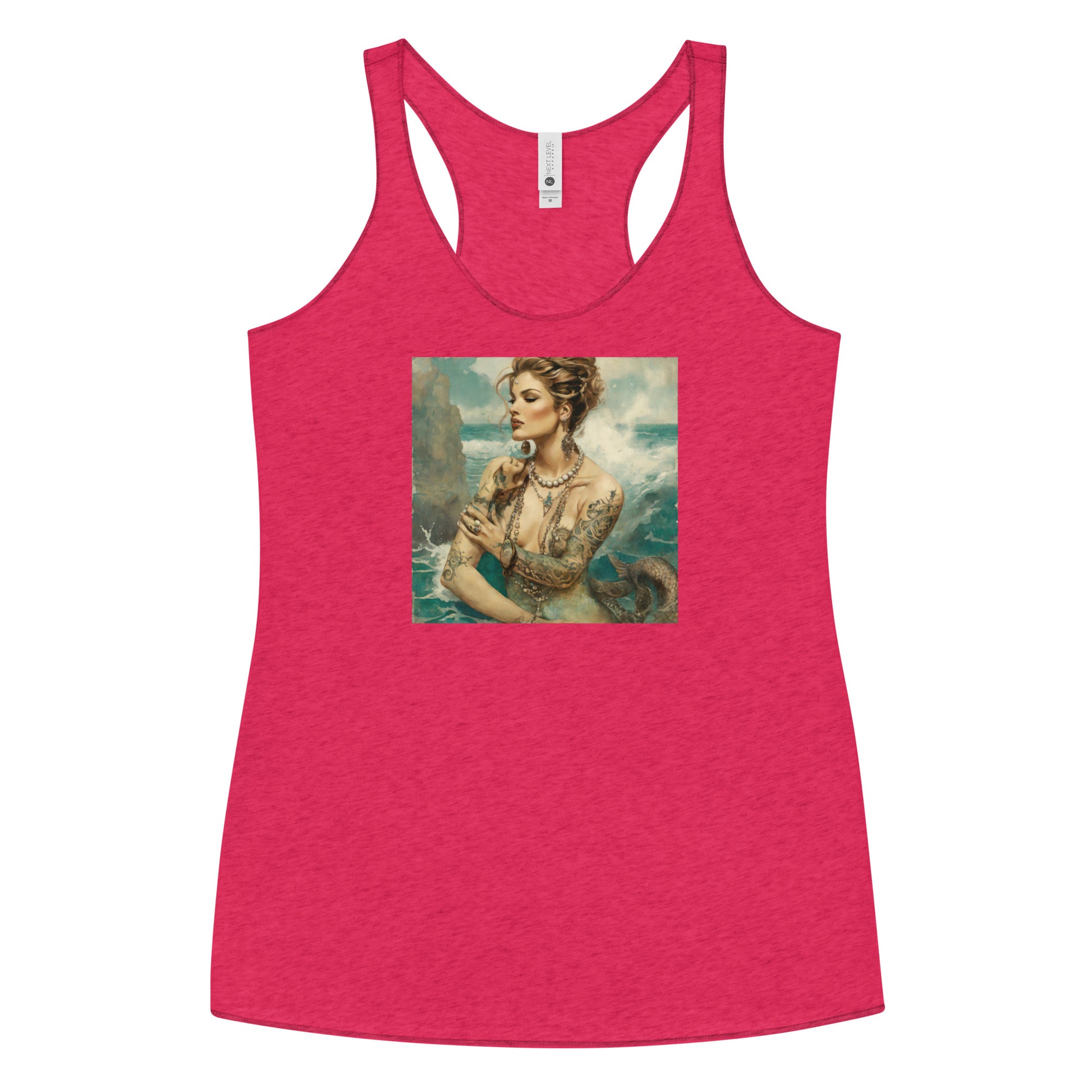 Mermaid with Tattoos Women's Racerback Tank Top Vintage Shocking Pink