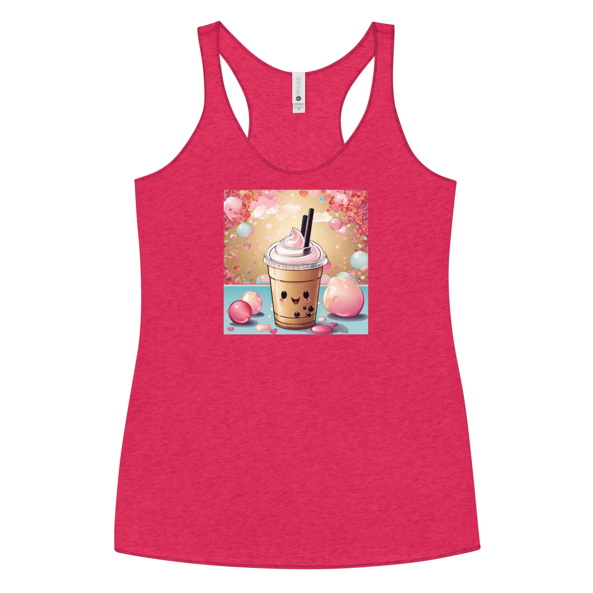 Cute Bubble Milk Tea Women's Boba Racerback Tank Top Vintage Shocking Pink