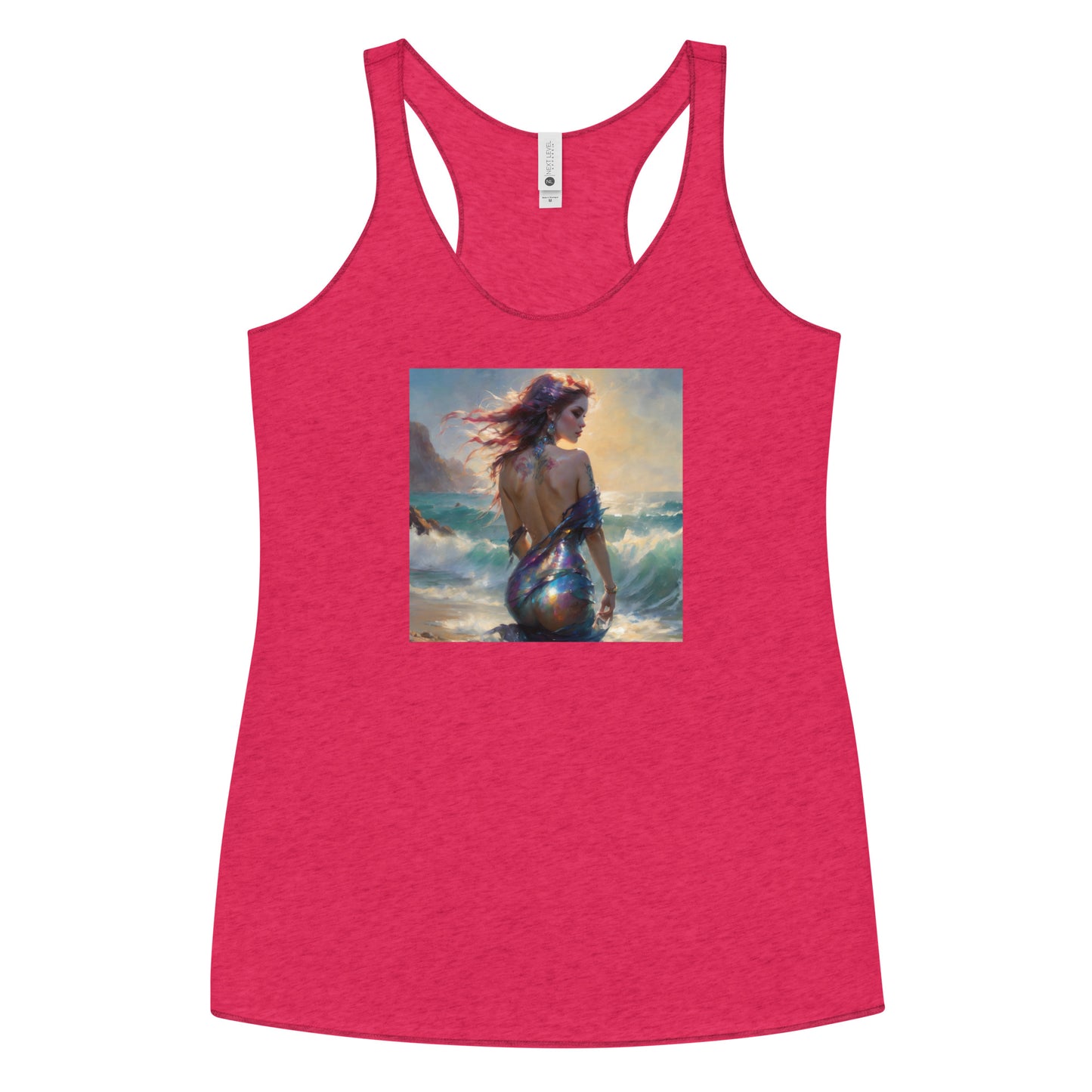 Enchanting Mermaid on Beach Women's Racerback Tank Top Vintage Shocking Pink