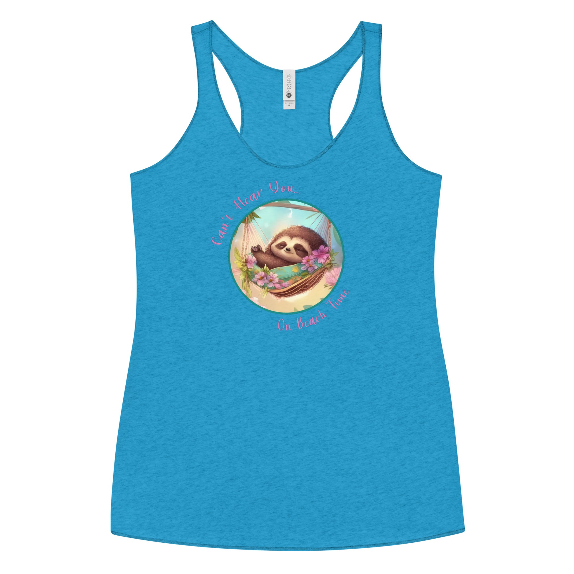 Can't Hear You... On Beach Time Sloth Women's Racerback Tank Top Vintage Turquoise