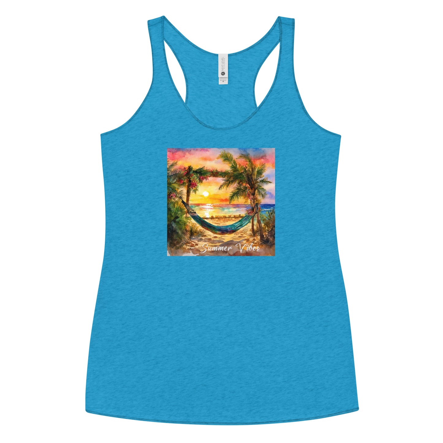 Summer Vibes Women's Racerback Beach Tank Top Vintage Turquoise