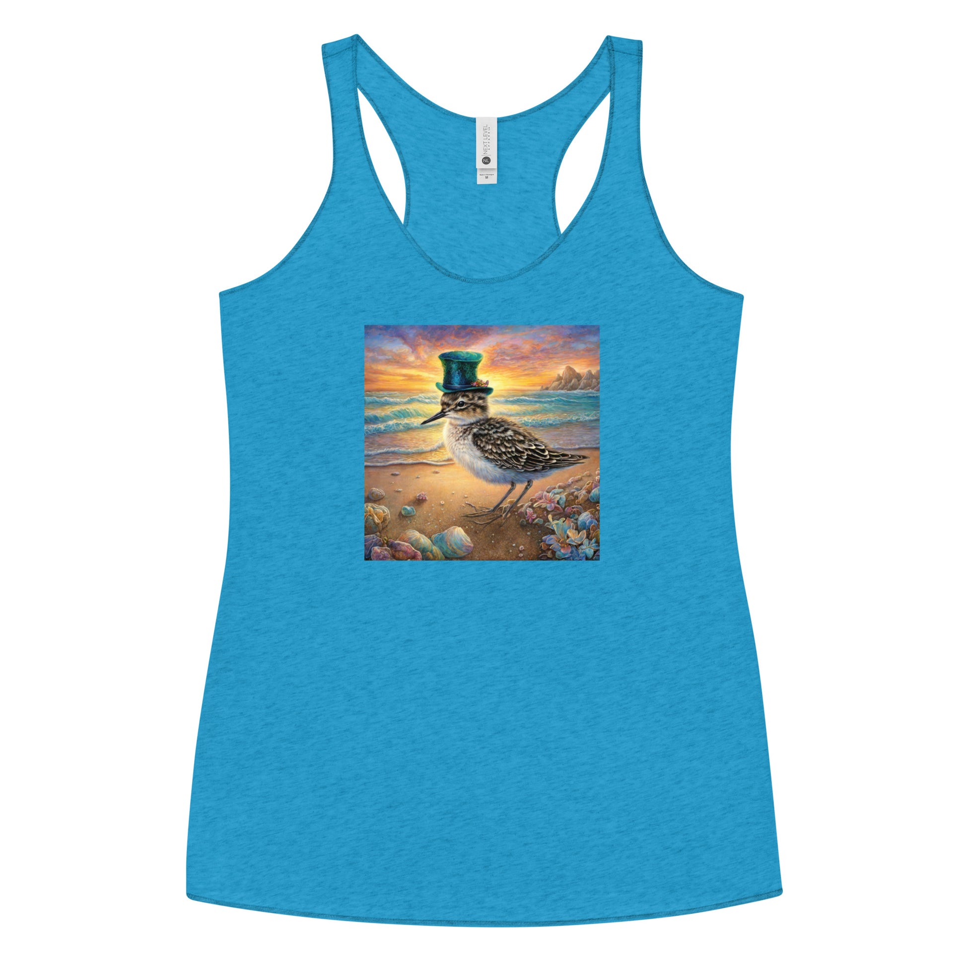 Sandpiper in Top Hat Women's Racerback Beach Tank Top Vintage Turquoise