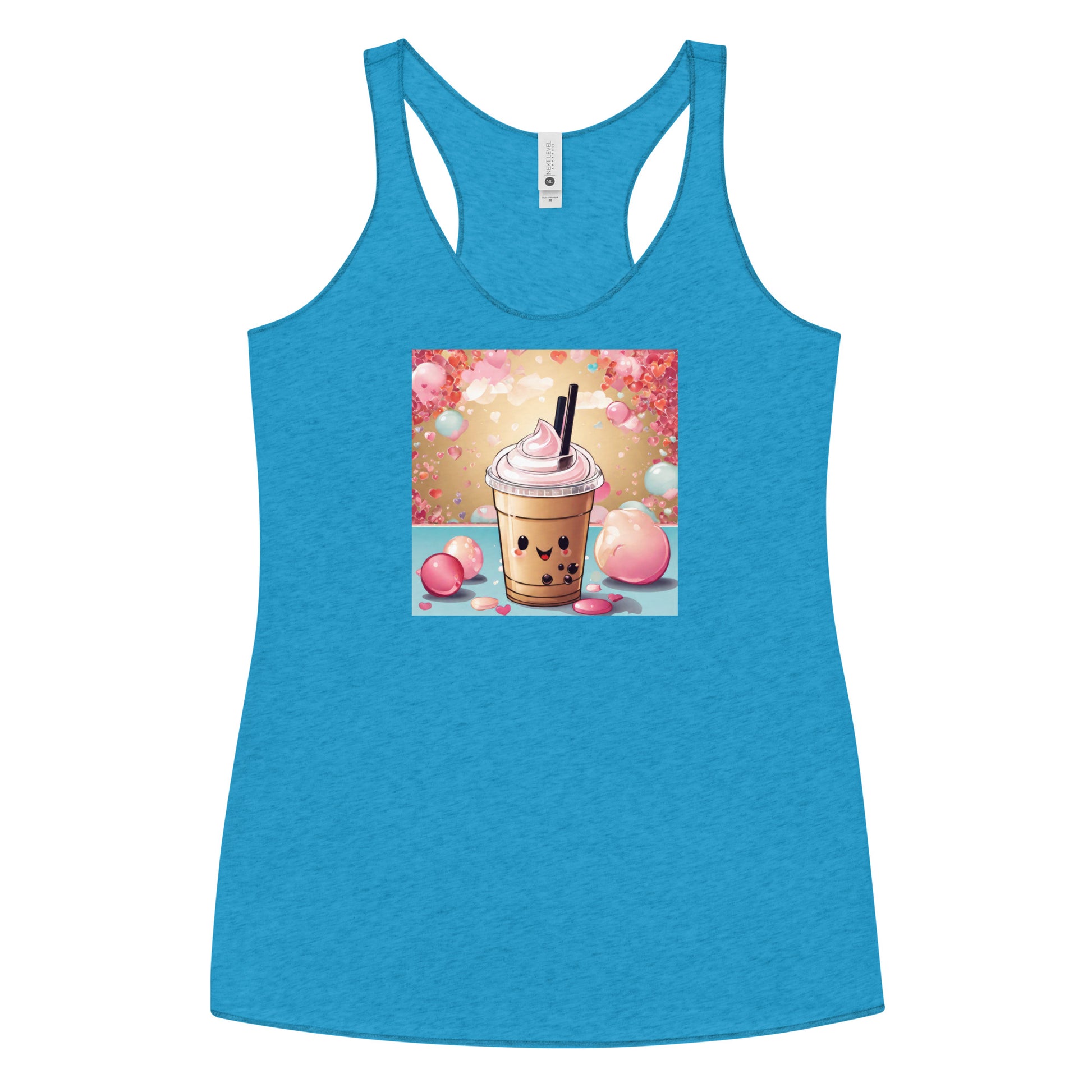 Cute Bubble Milk Tea Women's Boba Racerback Tank Top Vintage Turquoise