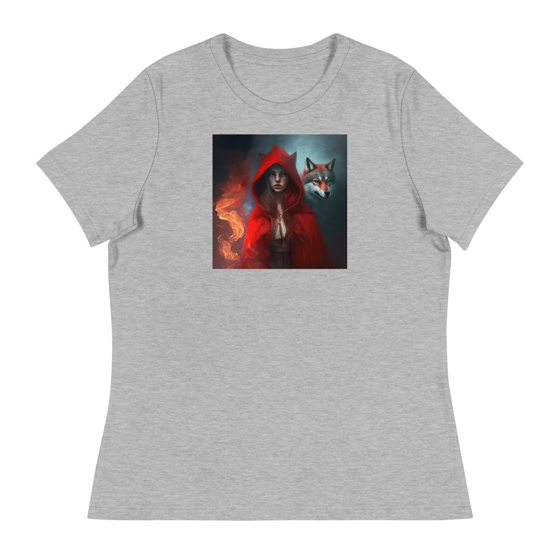 Fiery Red Riding Hood & Wolf Women's T-Shirt Athletic Heather