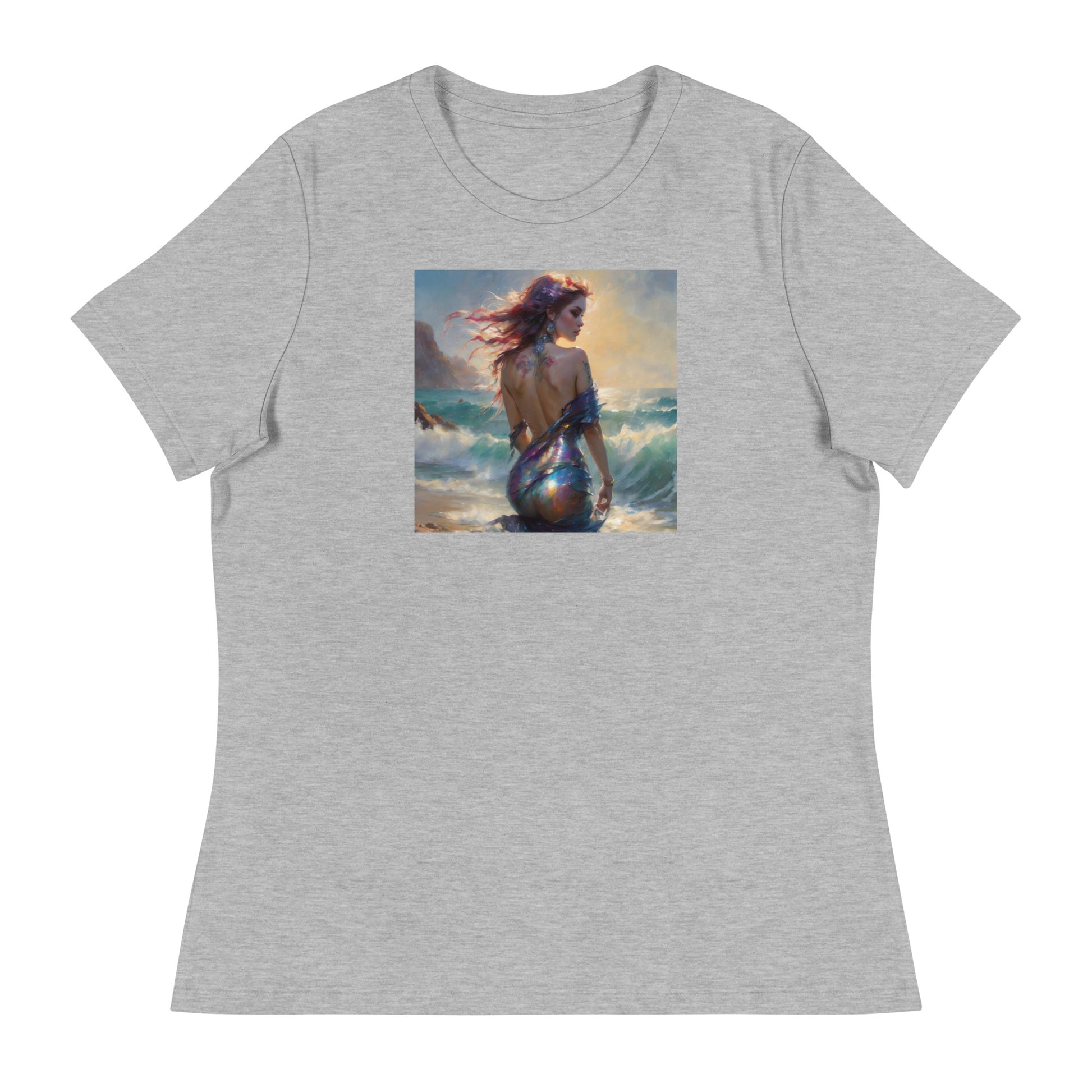 Enchanting Mermaid on Beach Women's Fantasy T-Shirt Athletic Heather