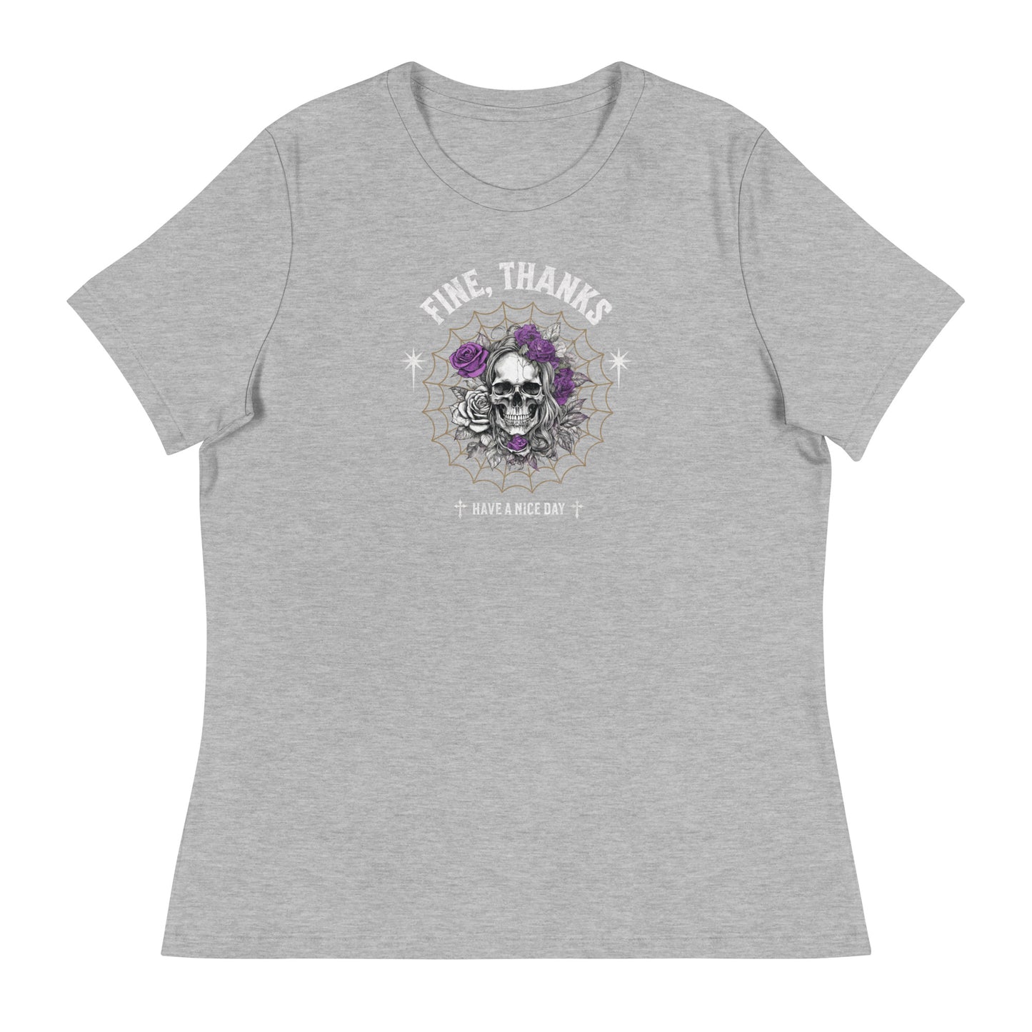 Fine Thanks Skull Women's Funny T-Shirt Athletic Heather