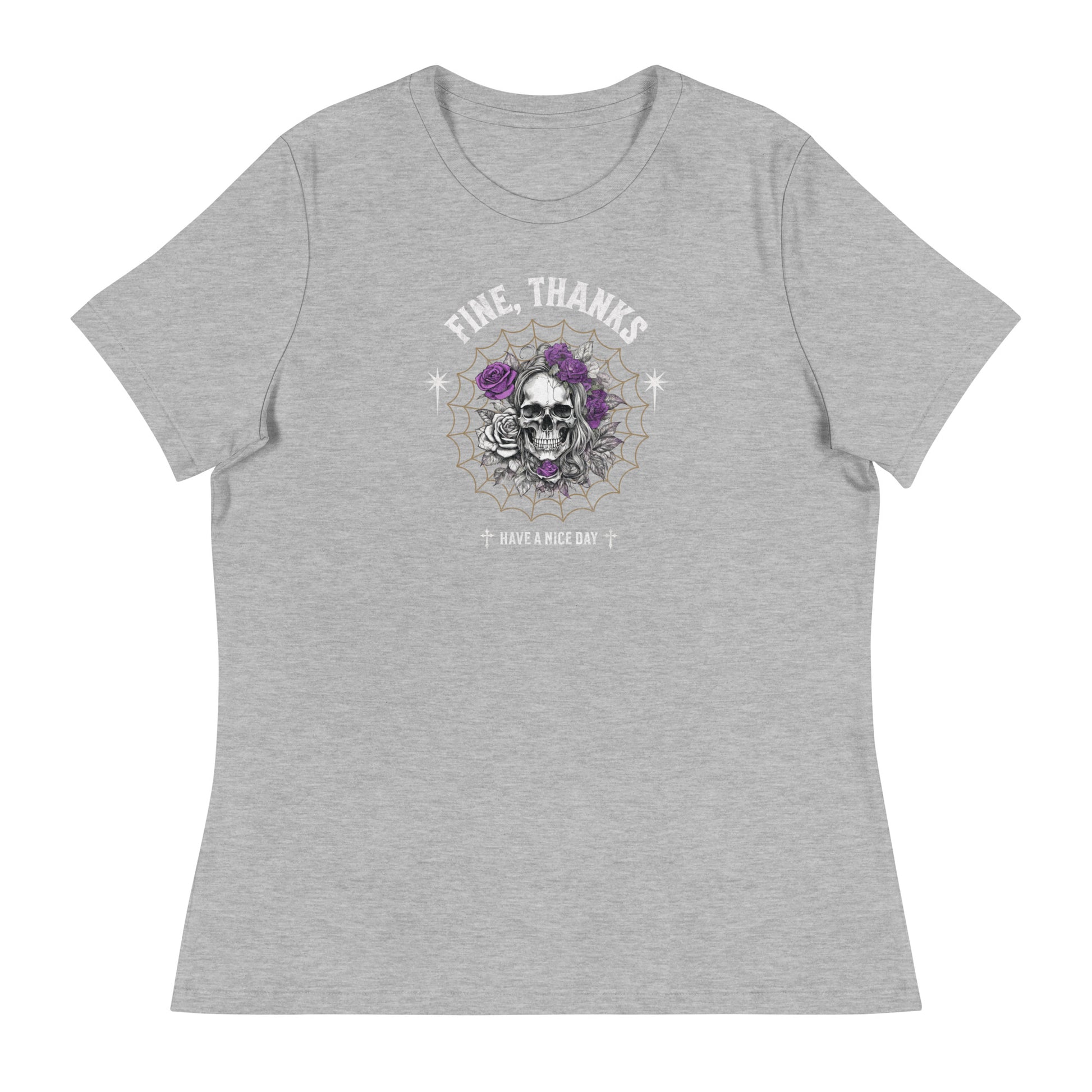 Fine Thanks Skull Women's Funny T-Shirt Athletic Heather