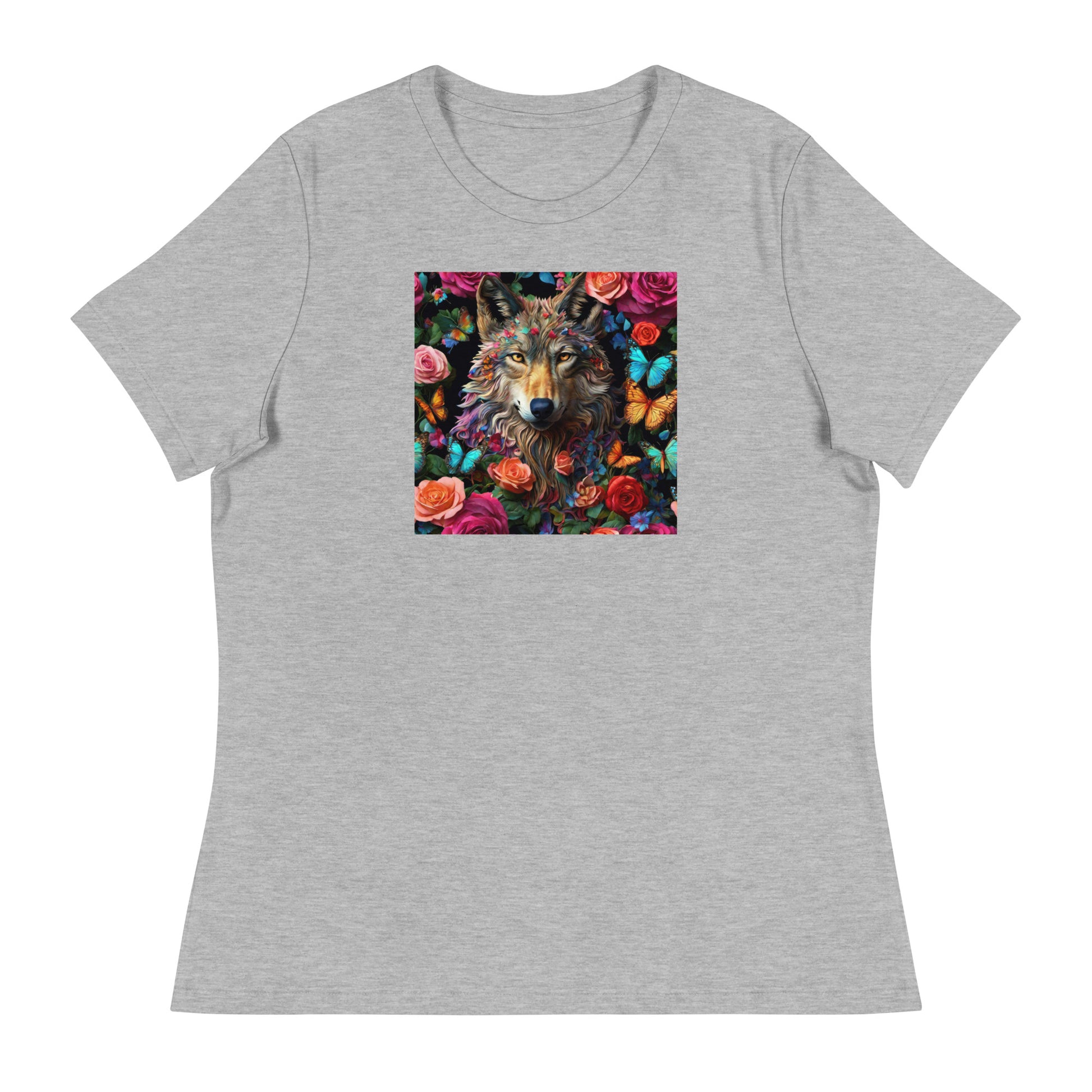 Wolf and Roses Women's Animal Lover T-Shirt Athletic Heather