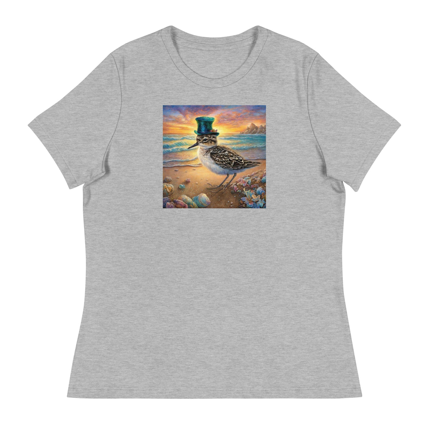 Sandpiper in Top Hat Women's Beach T-Shirt Athletic Heather