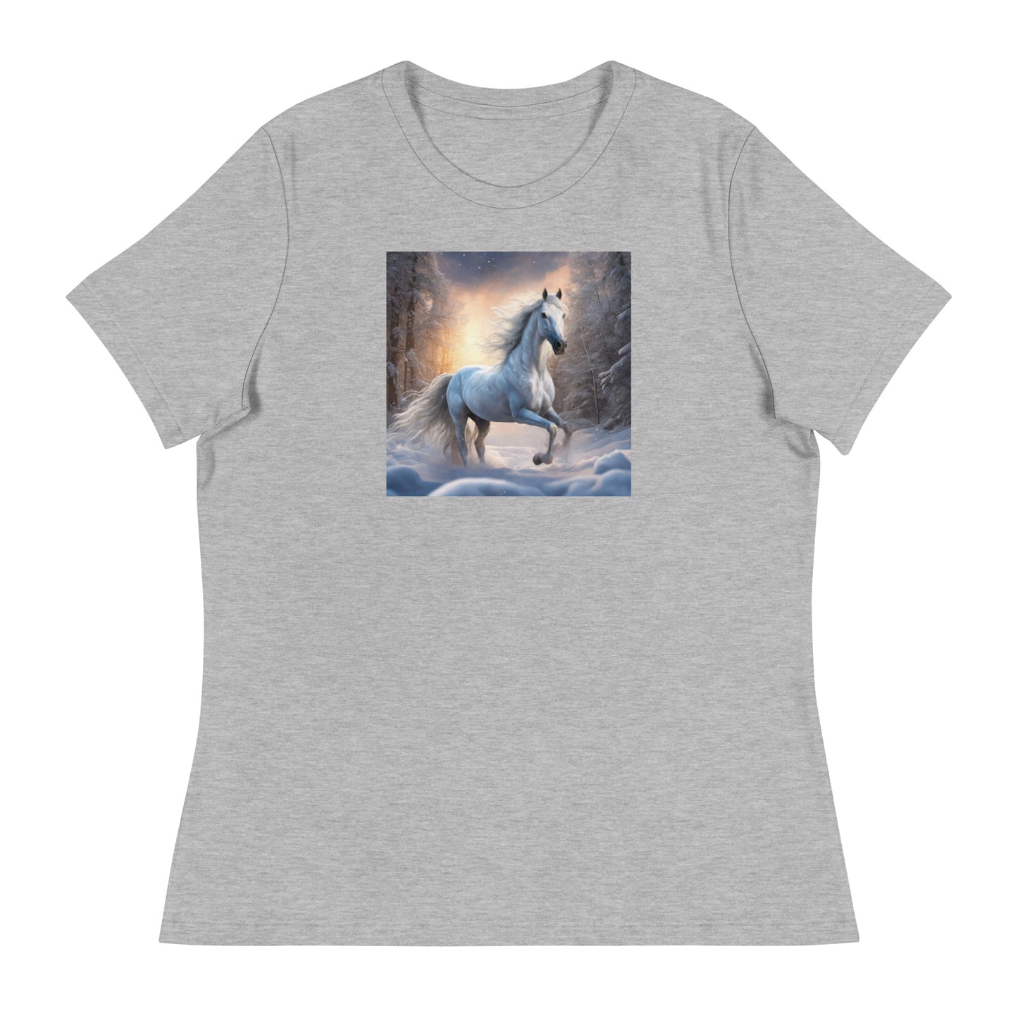 Beautiful White Winter Horse Women's Animal Lover T-Shirt Athletic Heather