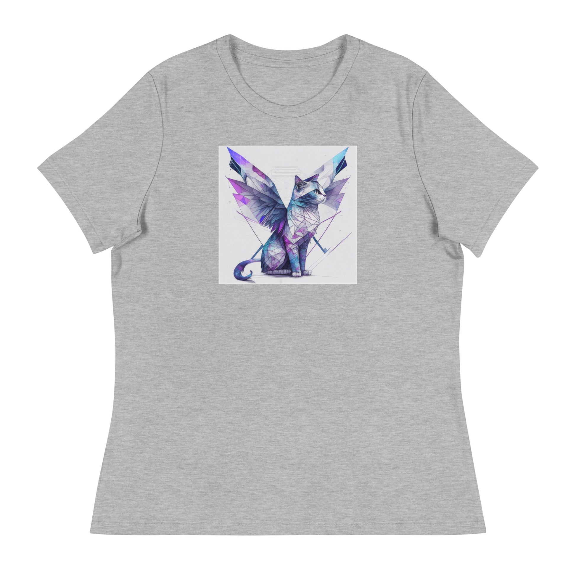 Geometric Cat with Wings Women's Cat Lover T-Shirt Athletic Heather