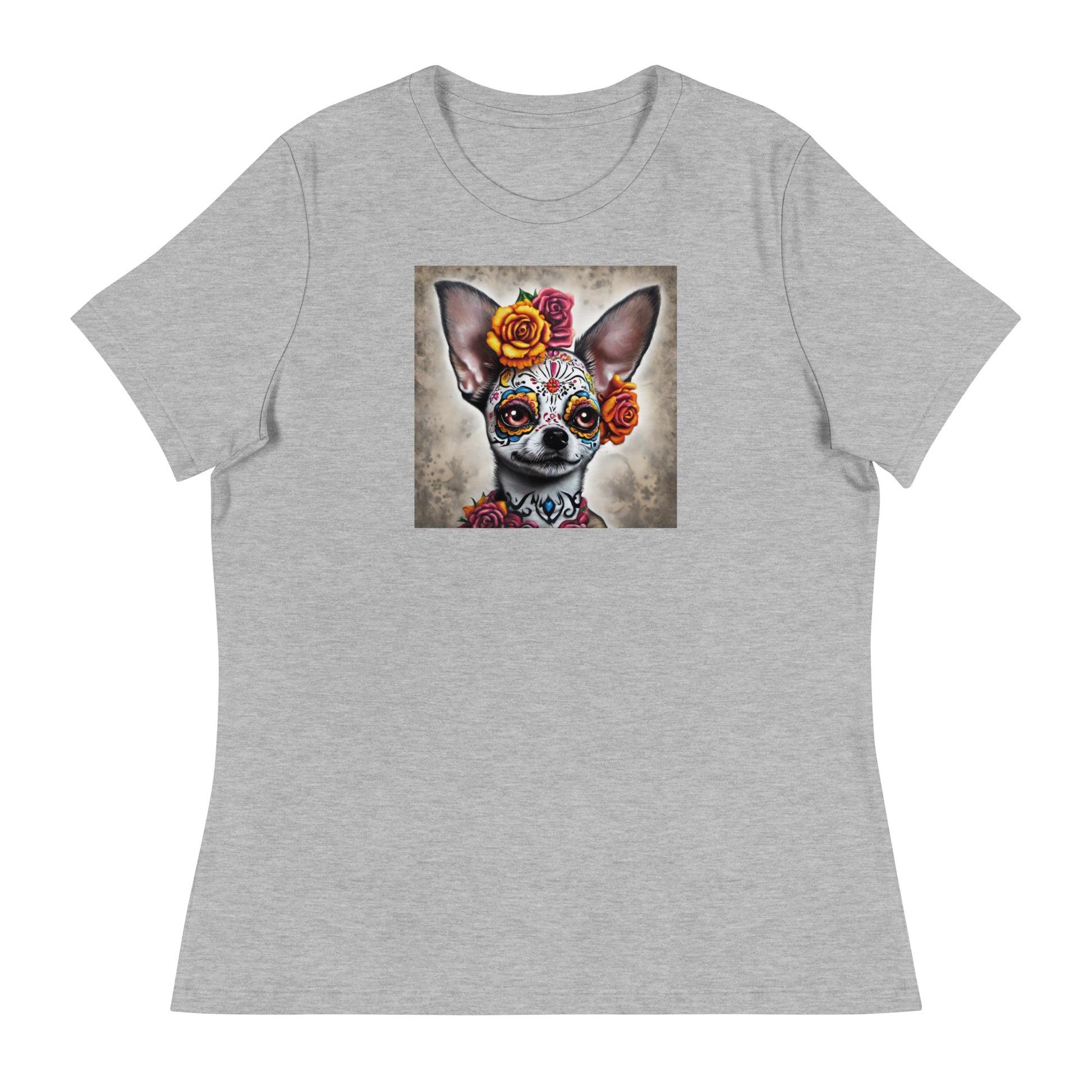 Day of the Dead Chihuahua Women's Dog Lover T-Shirt Athletic Heather