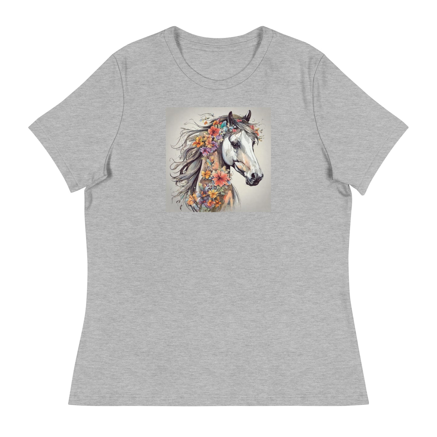 Horse with Flowers Women's Animal Lover T-Shirt Athletic Heather