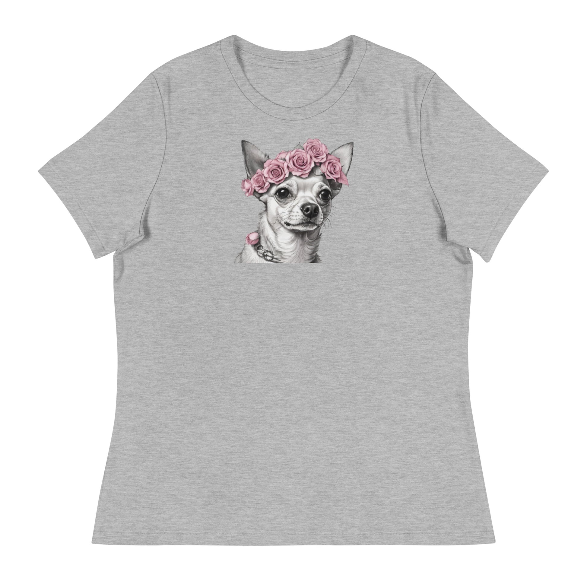 Chihuahua with Pink Rose Wreath Women's Dog Lover T-Shirt Athletic Heather