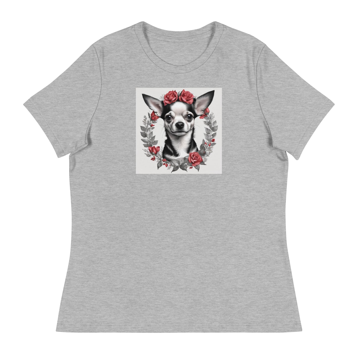 Chihuahua with Red Rose Wreath Women's Dog Lover T-Shirt Athletic Heather