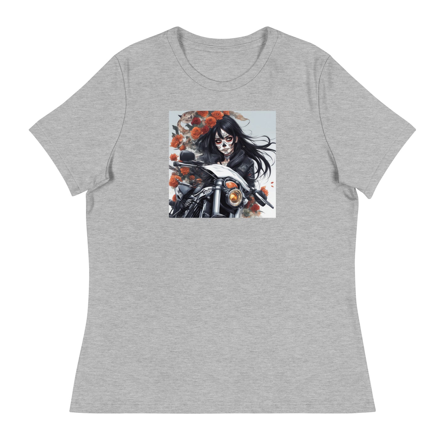 Day of the Dead Biker Close Up Women's Anime T-Shirt Athletic Heather