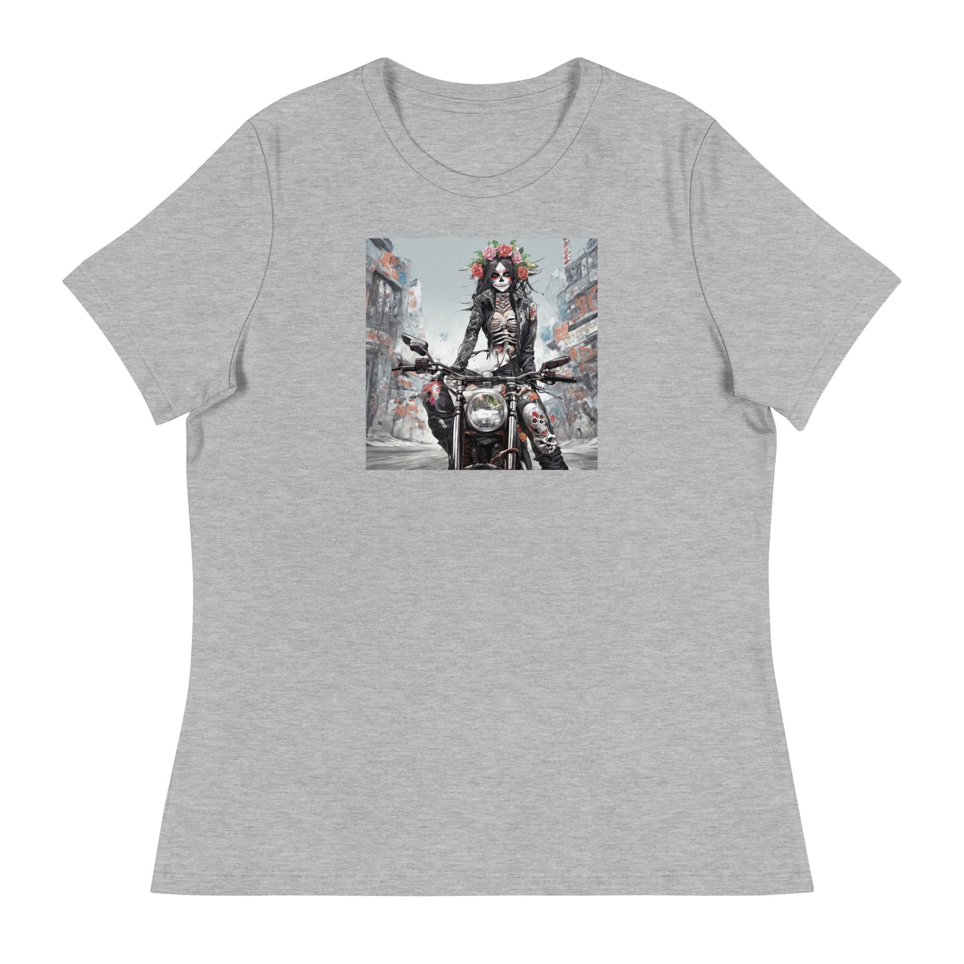 Day of the Dead Biker Women's Anime T-Shirt Athletic Heather