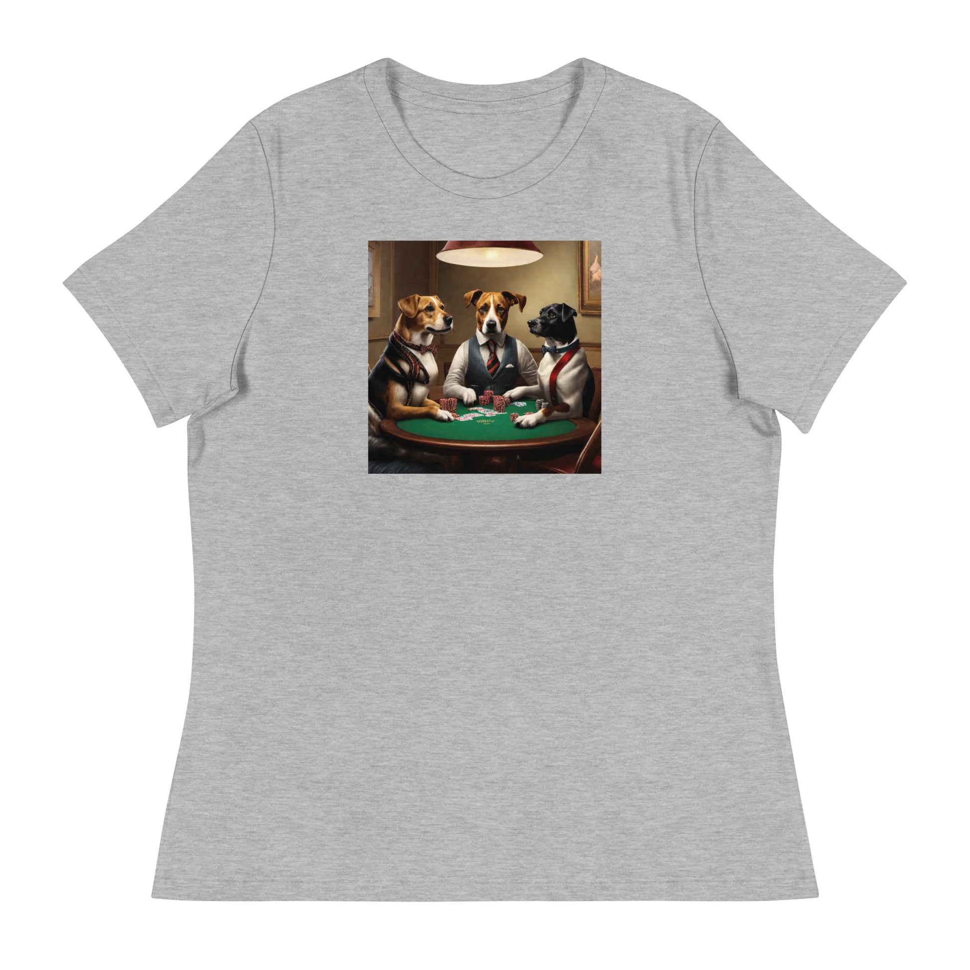 Pooches Playing Poker Women's Funny T-Shirt Athletic Heather